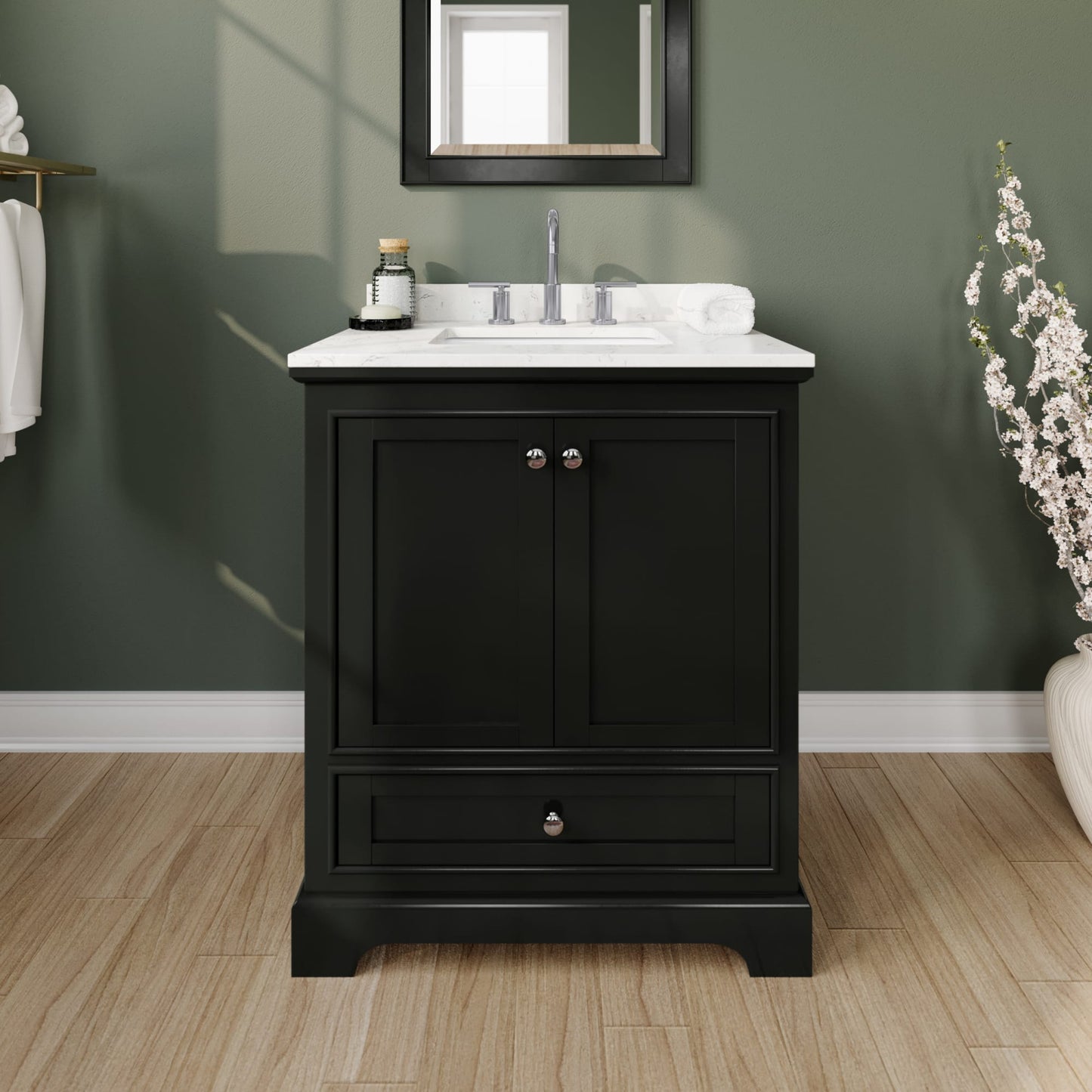 Deborah Bathroom Vanity with Countertop 30 inch Single Sink 3-hole Faucet Setup