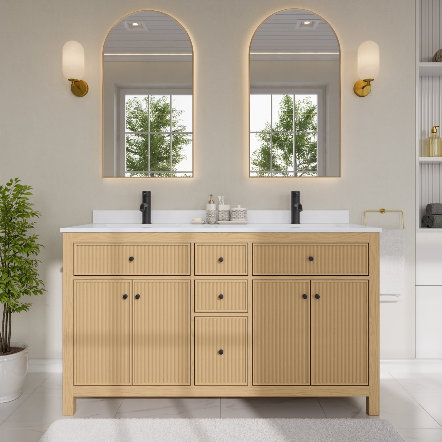 Pendry Bathroom Vanity with Countertop 60 inch Double Sink Single hole Faucet Setup
