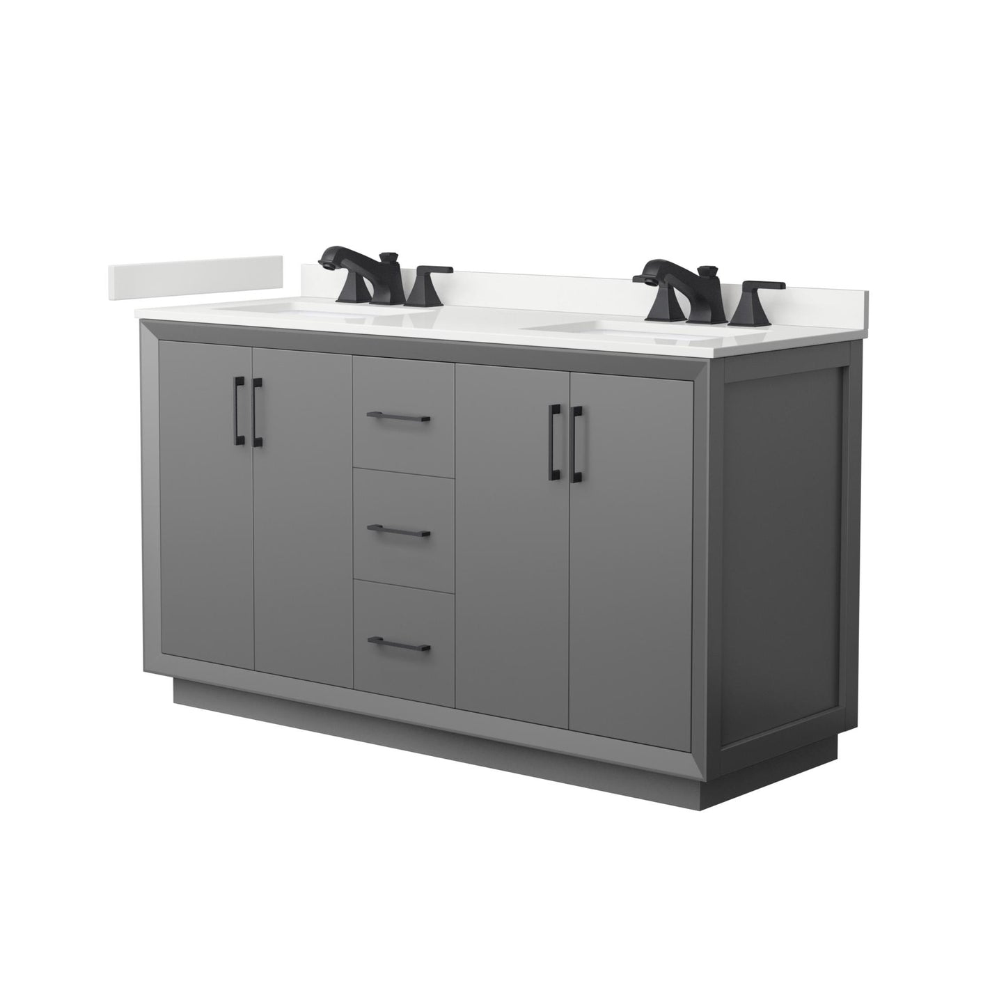 Strada Bathroom Vanity with Countertop 60 inch Double Sink 3-hole Faucet Setup