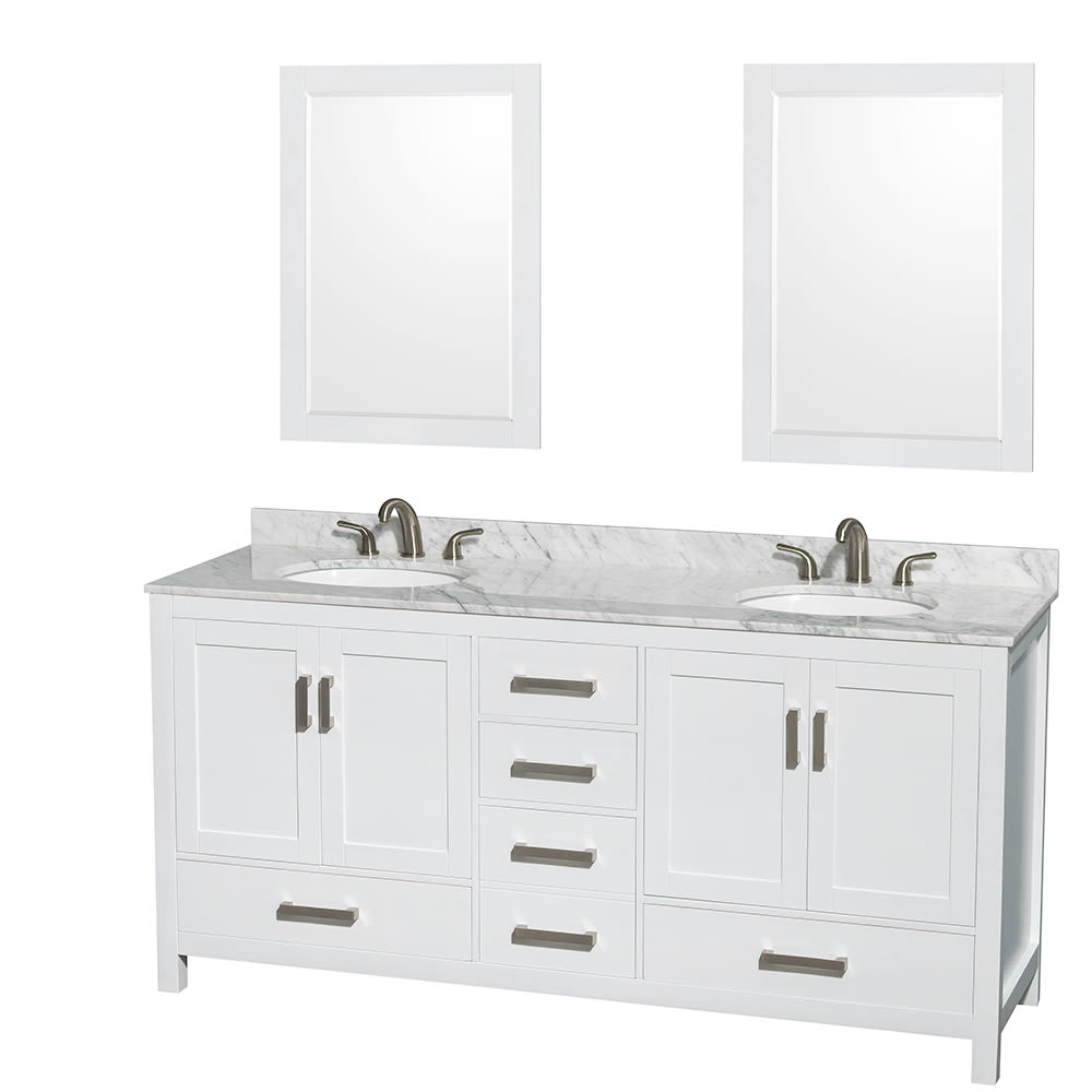 Sheffield Bathroom Vanity with Countertop 72 inch Double Sink 3-hole Faucet Setup