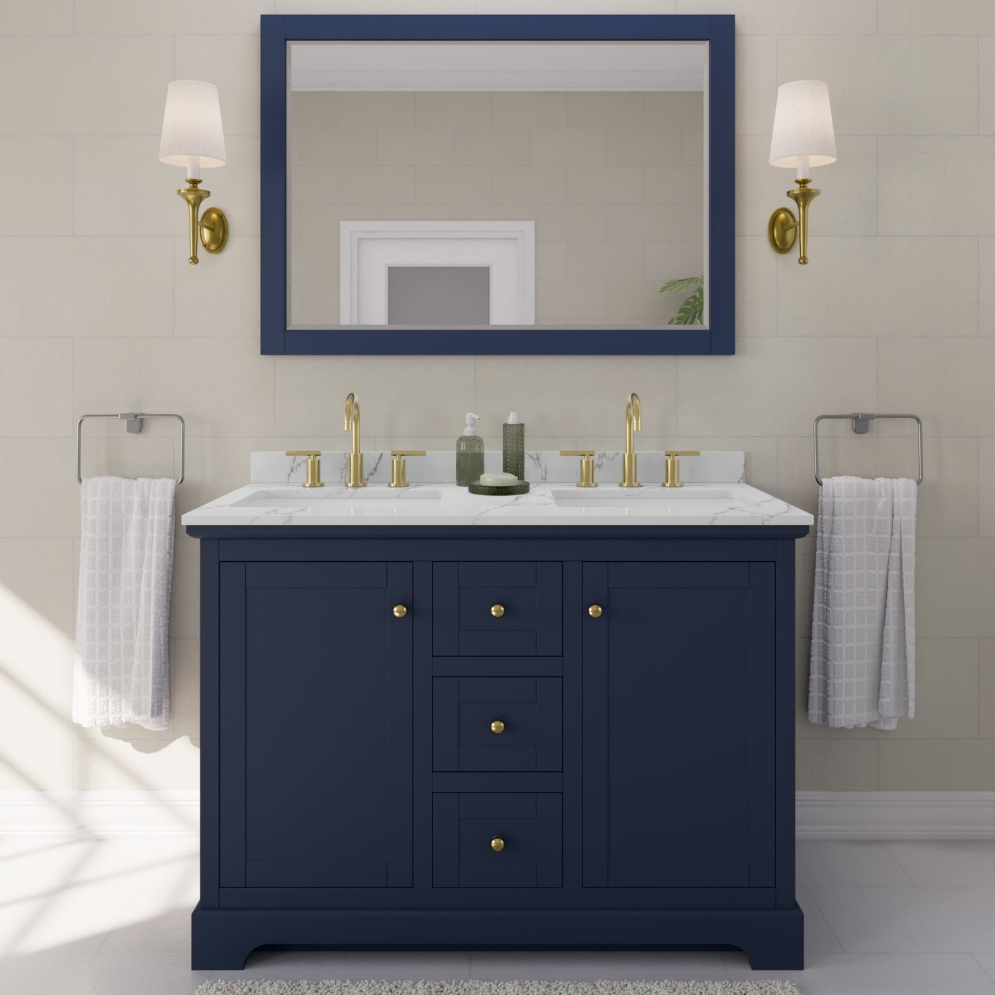 Avery Bathroom Vanity with Countertop 48 inch Double Sink 3-hole Faucet Setup