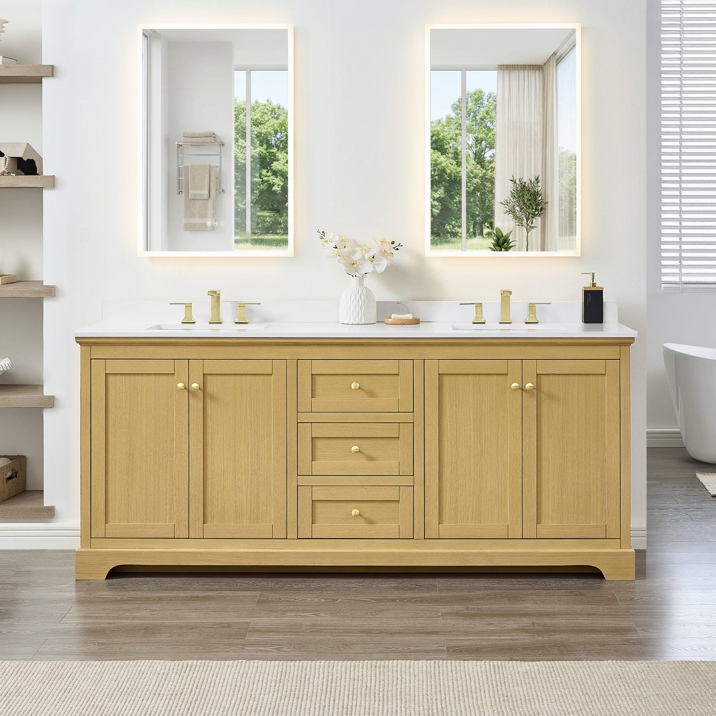 Avery Bathroom Vanity with Countertop 80 inch Double Sink 3-hole Faucet Setup