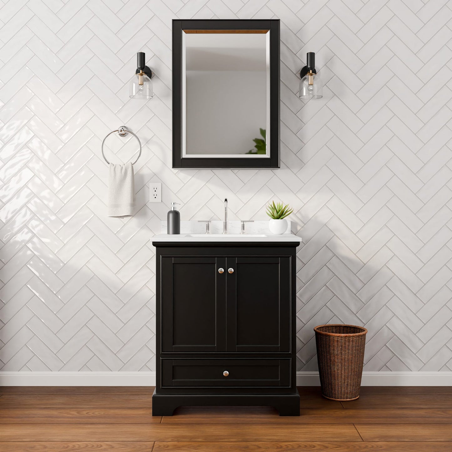 Deborah Bathroom Vanity with Countertop 30 inch Single Sink 3-hole Faucet Setup