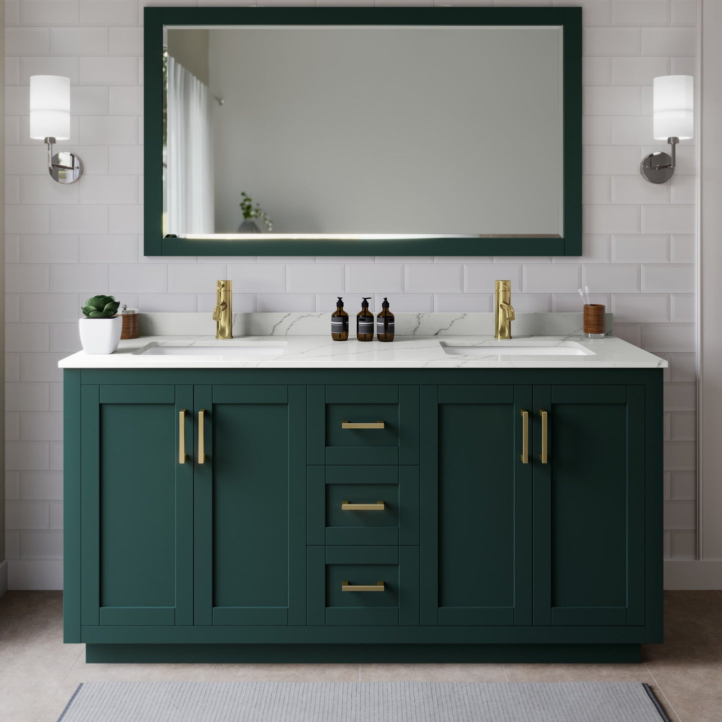 Miranda Bathroom Vanity with Countertop 66 inch Double Sink Single hole Faucet Setup
