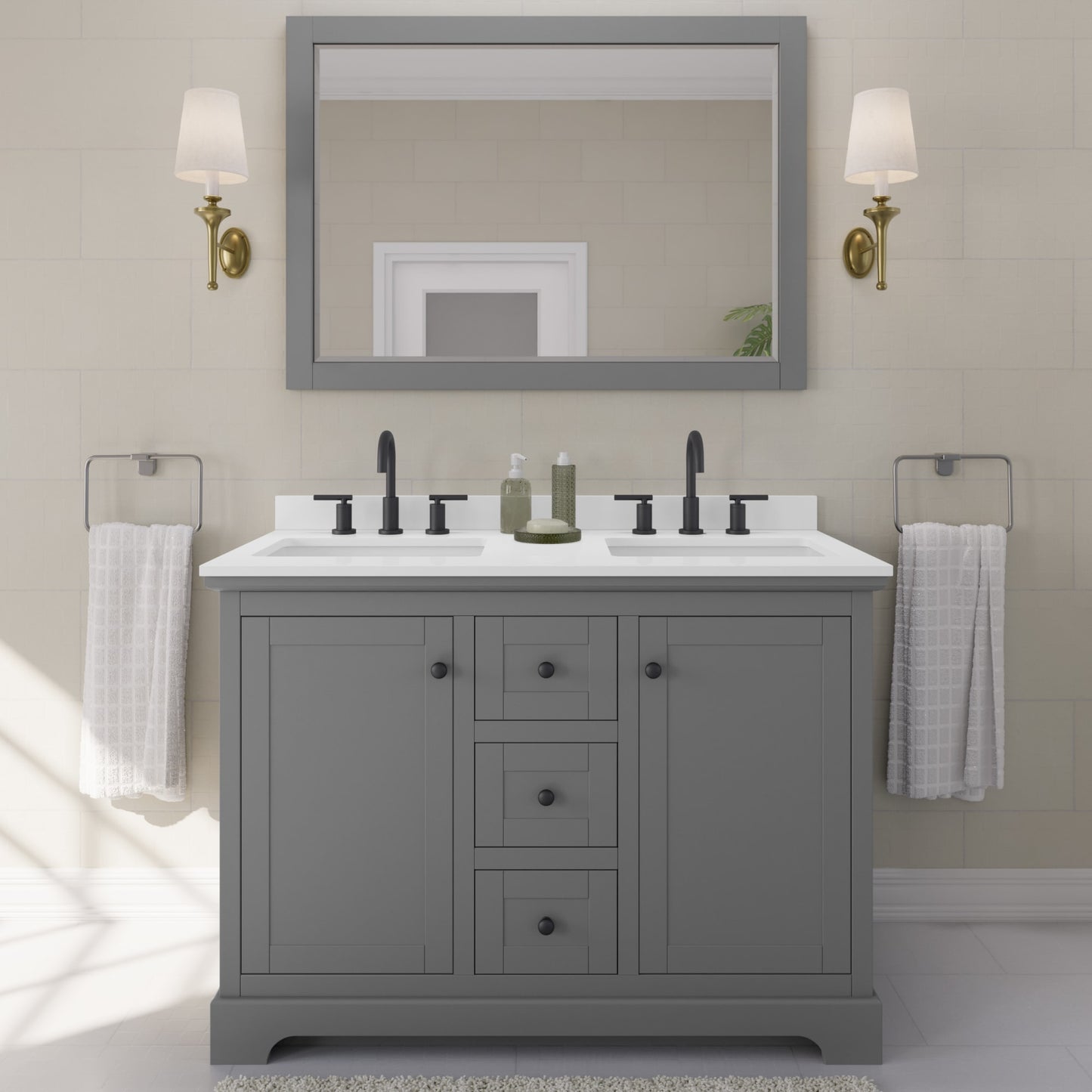 Avery Bathroom Vanity with Countertop 48 inch Double Sink 3-hole Faucet Setup