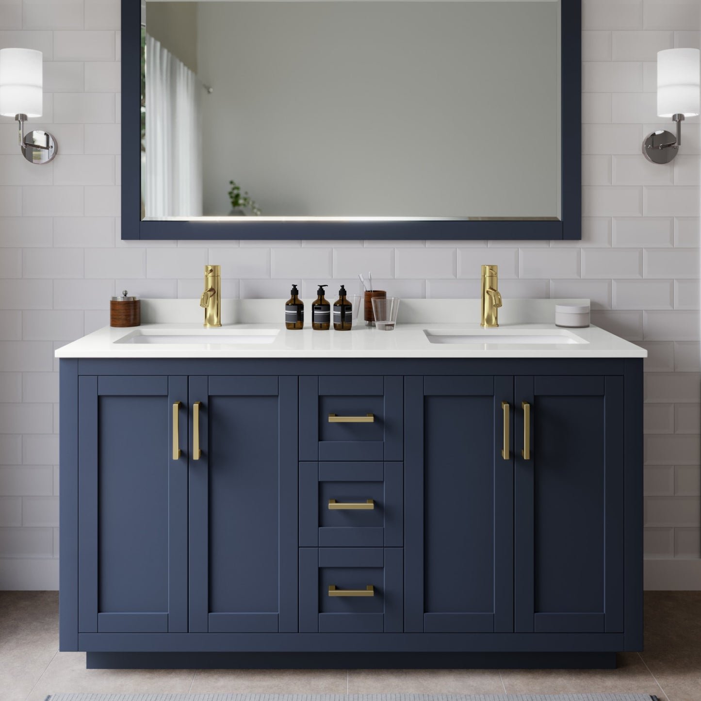 Miranda Bathroom Vanity with Countertop 60 inch Double Sink Single hole Faucet Setup