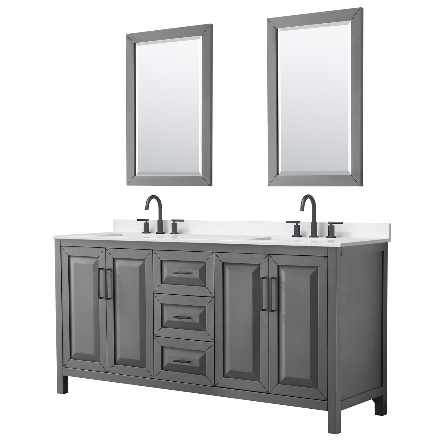 Daria Bathroom Vanity with Countertop 72 inch Double Sink 3-hole Faucet Setup