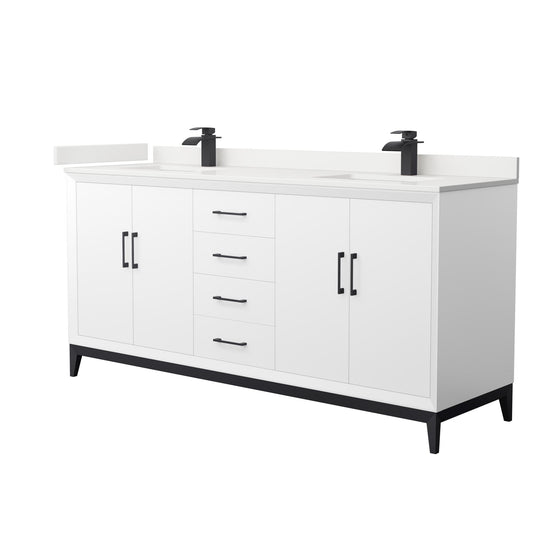 Amici Bathroom Vanity with Countertop 72 inch Double Sink Single hole Faucet Setup