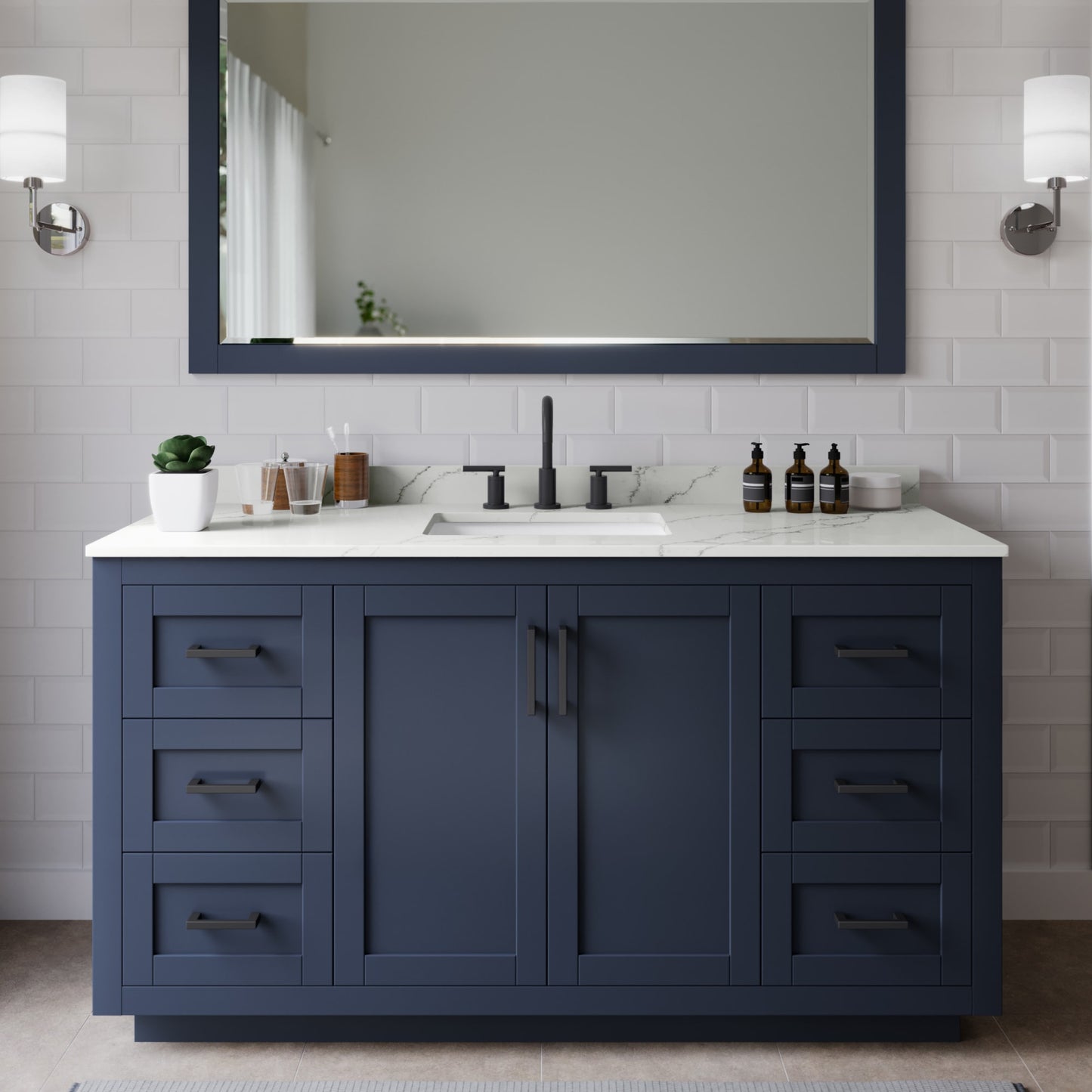 Miranda Bathroom Vanity with Countertop 60 inch Single Sink 3-hole Faucet Setup