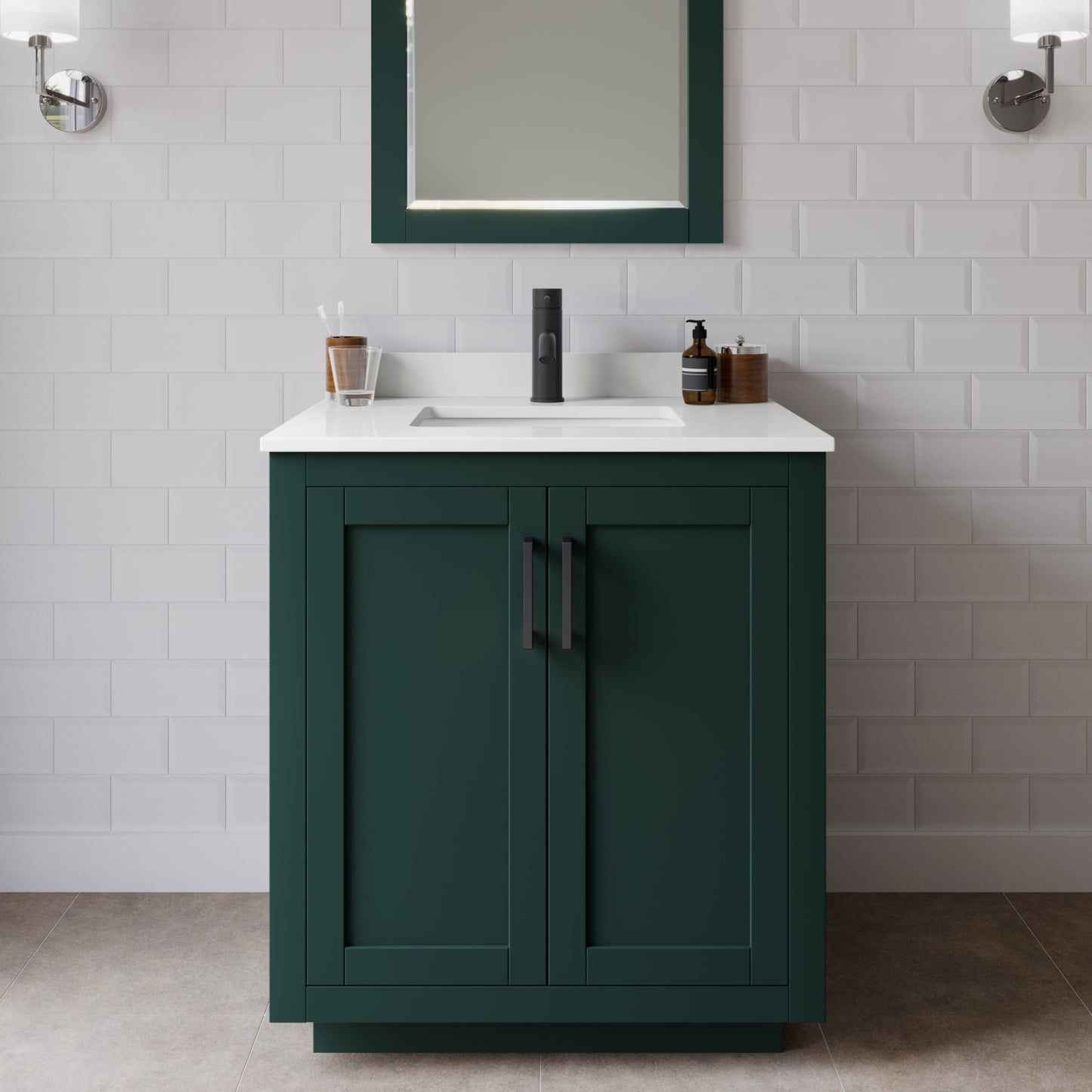 Miranda Bathroom Vanity with Countertop 30 inch Single Sink Single hole Faucet Setup