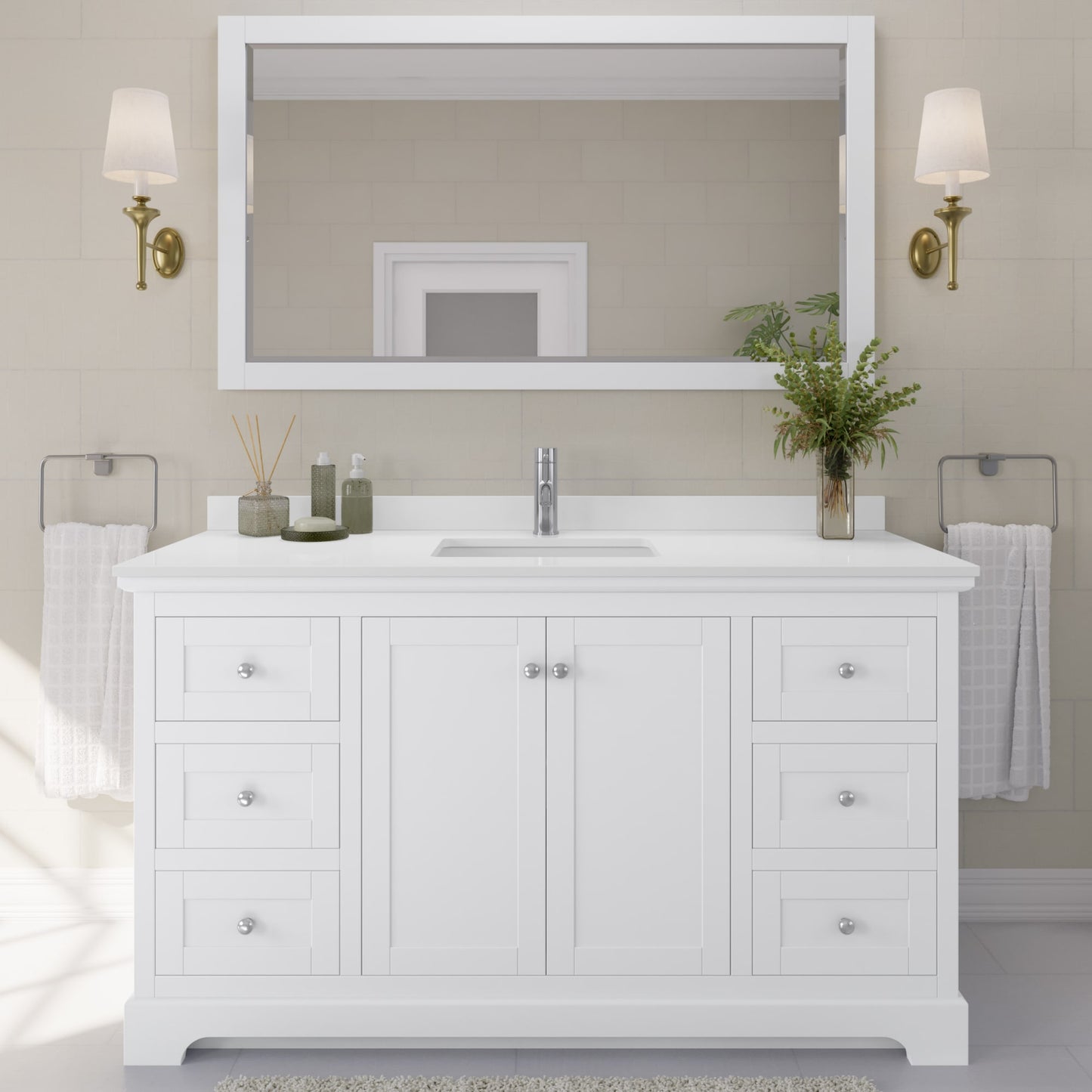 Avery Bathroom Vanity with Countertop 60 inch Single Sink Single hole Faucet Setup