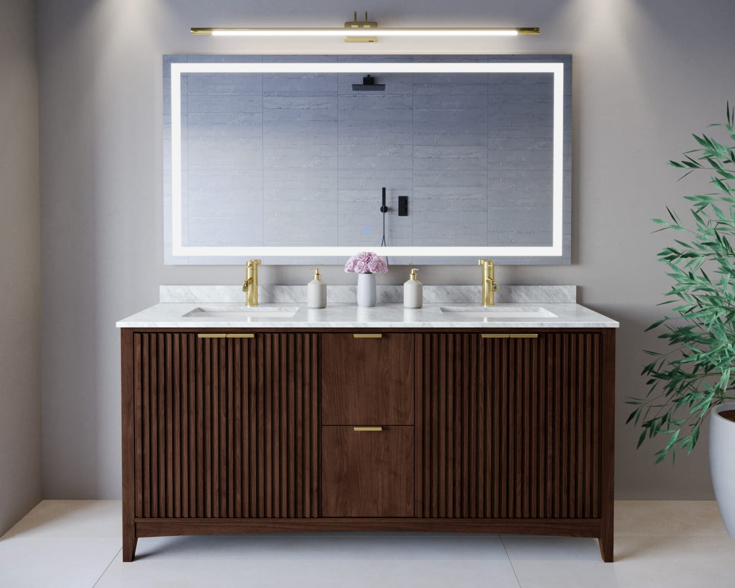 Palmilla Bathroom Vanity with Countertop 72 inch Double Sink Single hole Faucet Setup