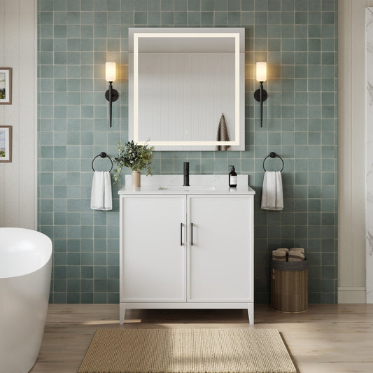 Elan Bathroom Vanity with Countertop 36 inch Single Sink Single hole Faucet Setup