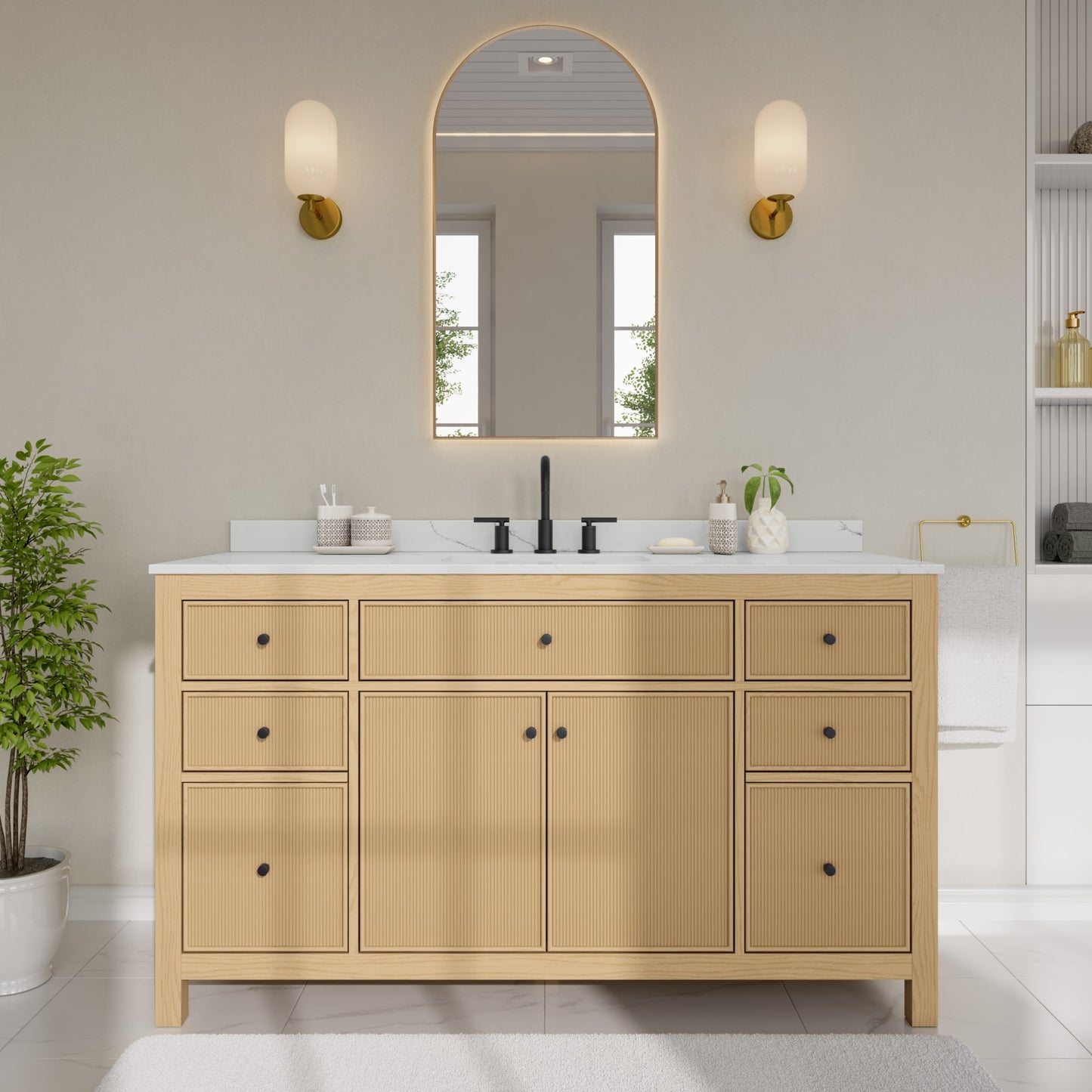 Pendry Bathroom Vanity with Countertop 60 inch Single Sink 3-hole Faucet Setup