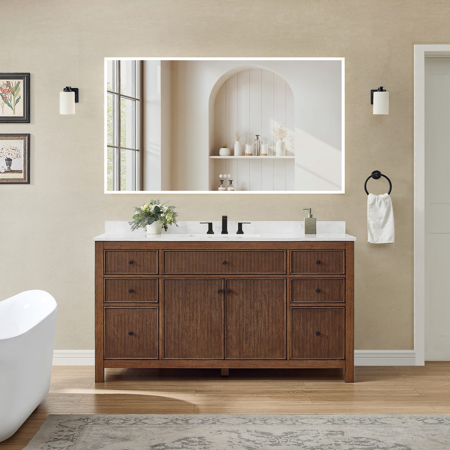 Pendry Bathroom Vanity with Countertop 60 inch Single Sink 3-hole Faucet Setup