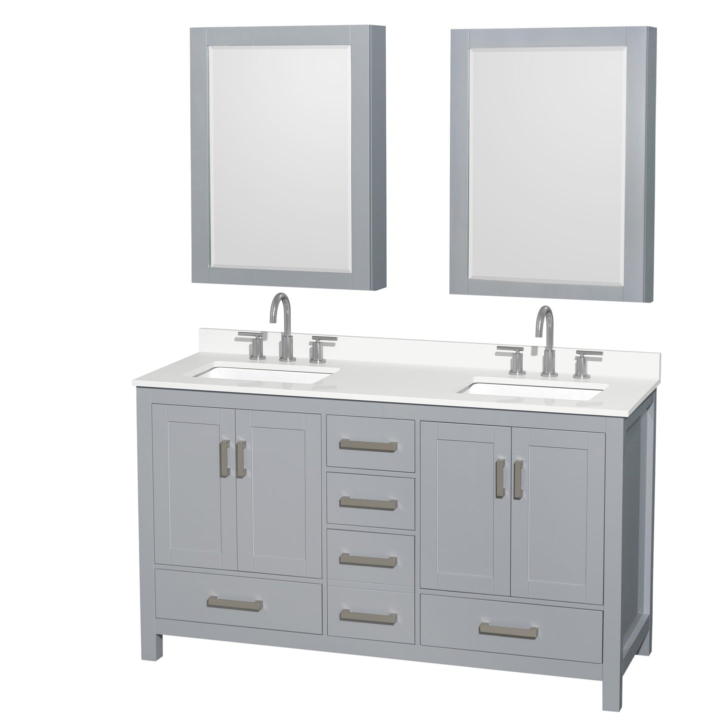 Sheffield Bathroom Vanity with Countertop 60 inch Double Sink 3-hole Faucet Setup