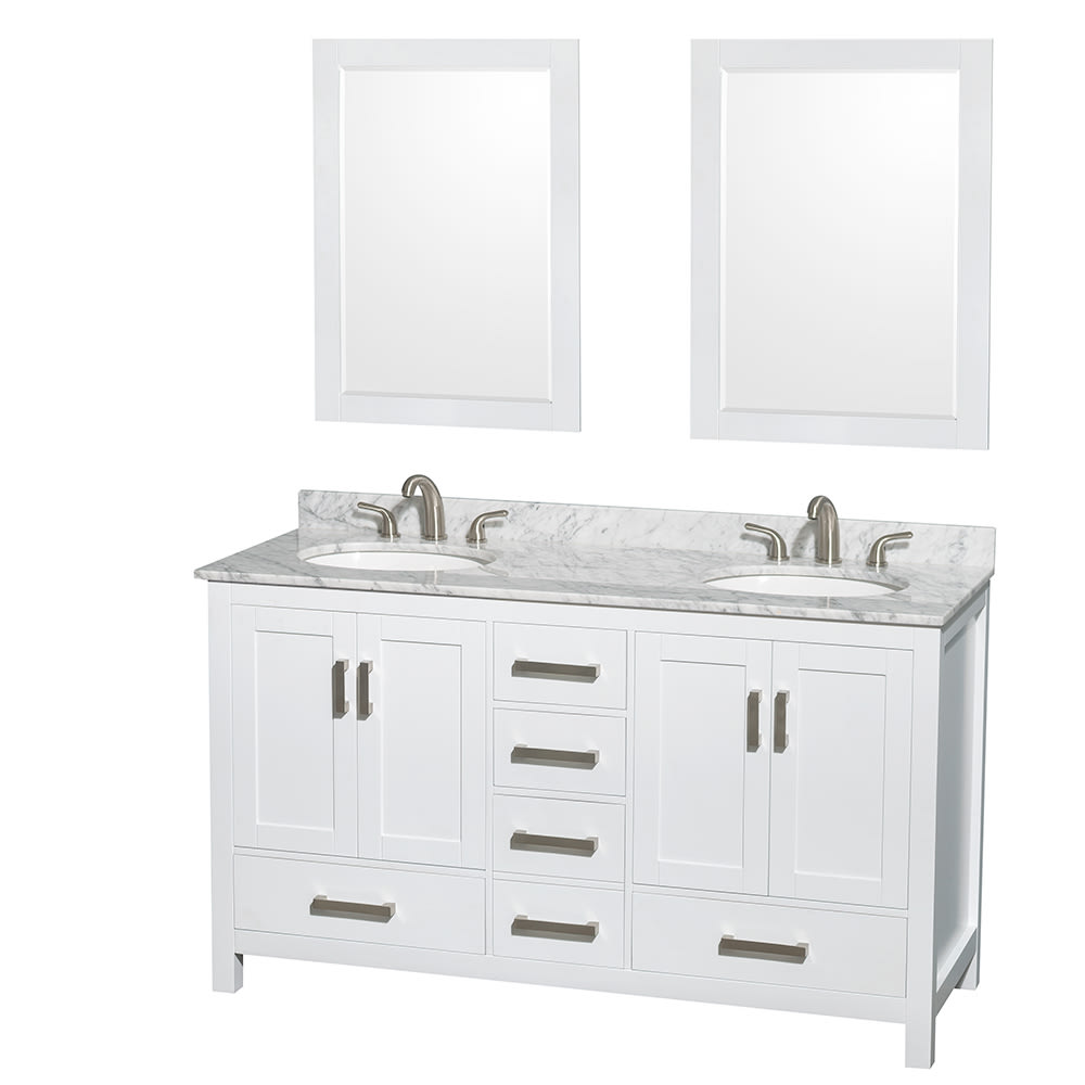 Sheffield Bathroom Vanity with Countertop 60 inch Double Sink 3-hole Faucet Setup
