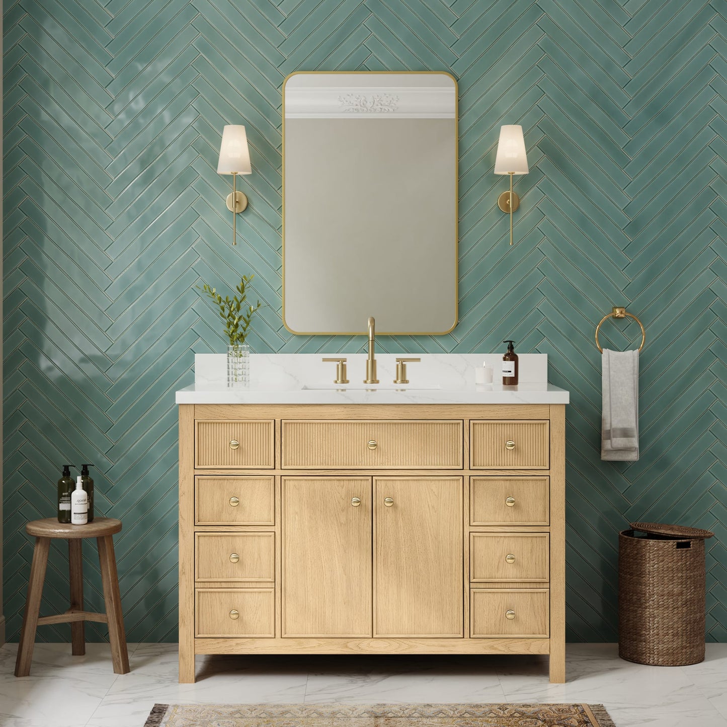 Rian Bathroom Vanity with Countertop 48 inch Single Sink 3-hole Faucet Setup