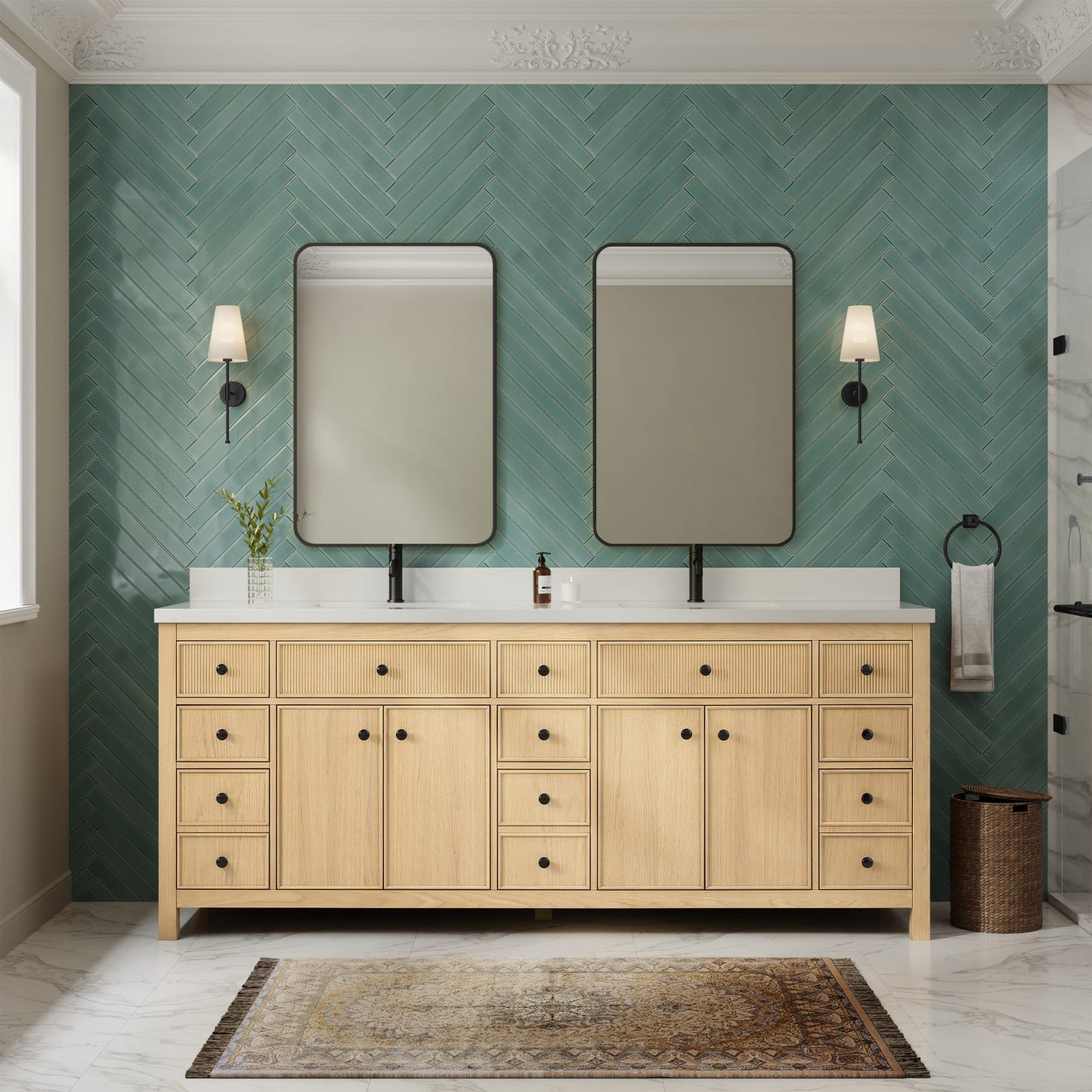 Rian Bathroom Vanity with Countertop 84 inch Double Sink Single hole Faucet Setup
