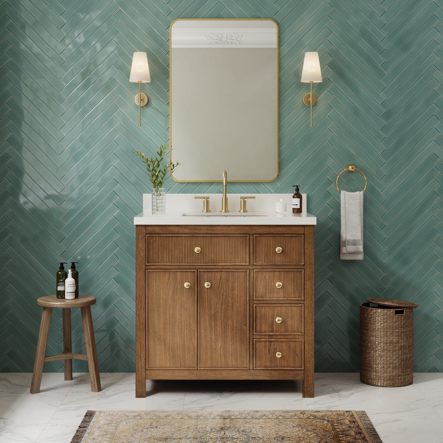 Rian Bathroom Vanity with Countertop 36 inch Single Sink 3-hole Faucet Setup