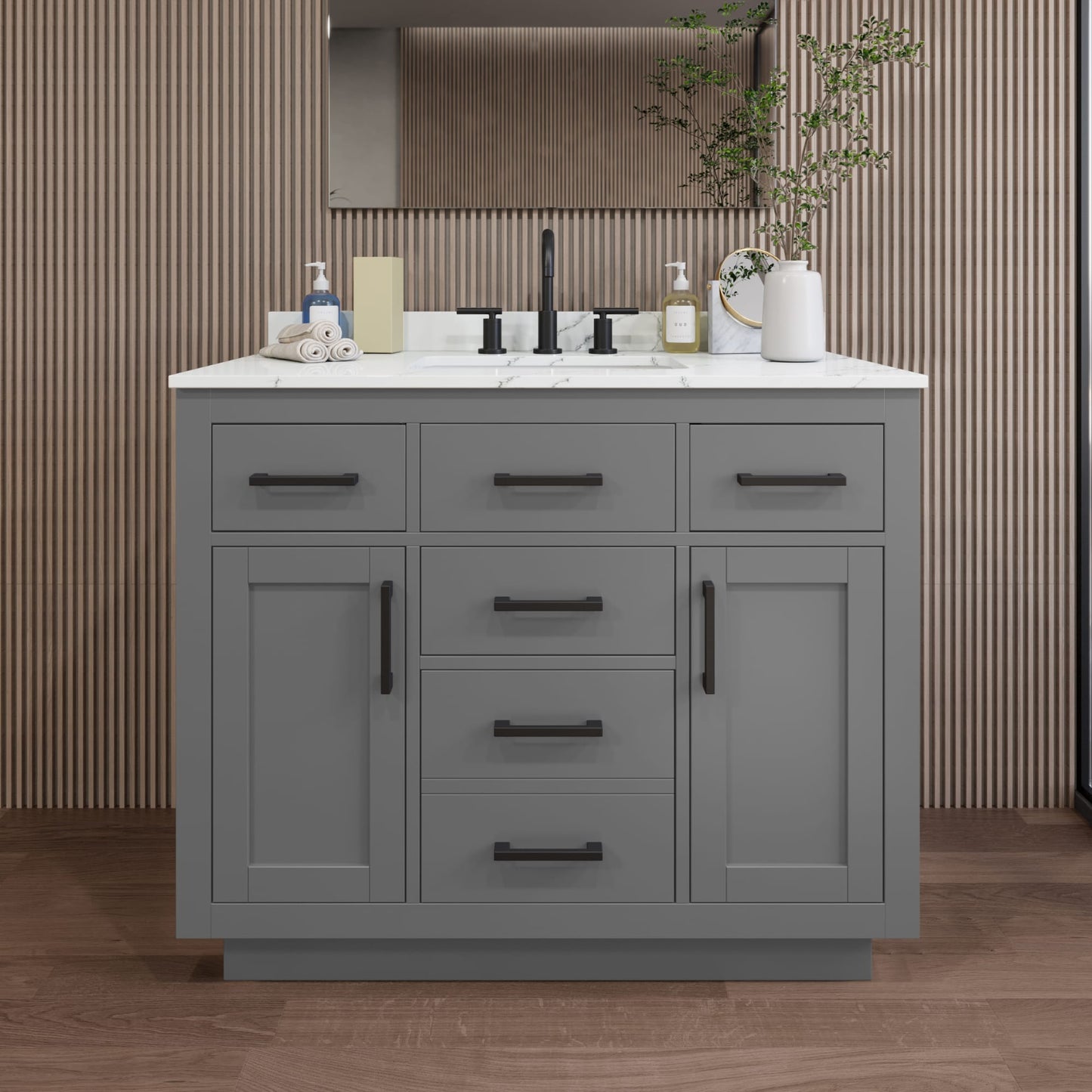 Beckett TK Bathroom Vanity with Countertop 42 inch Single Sink 3-hole Faucet Setup