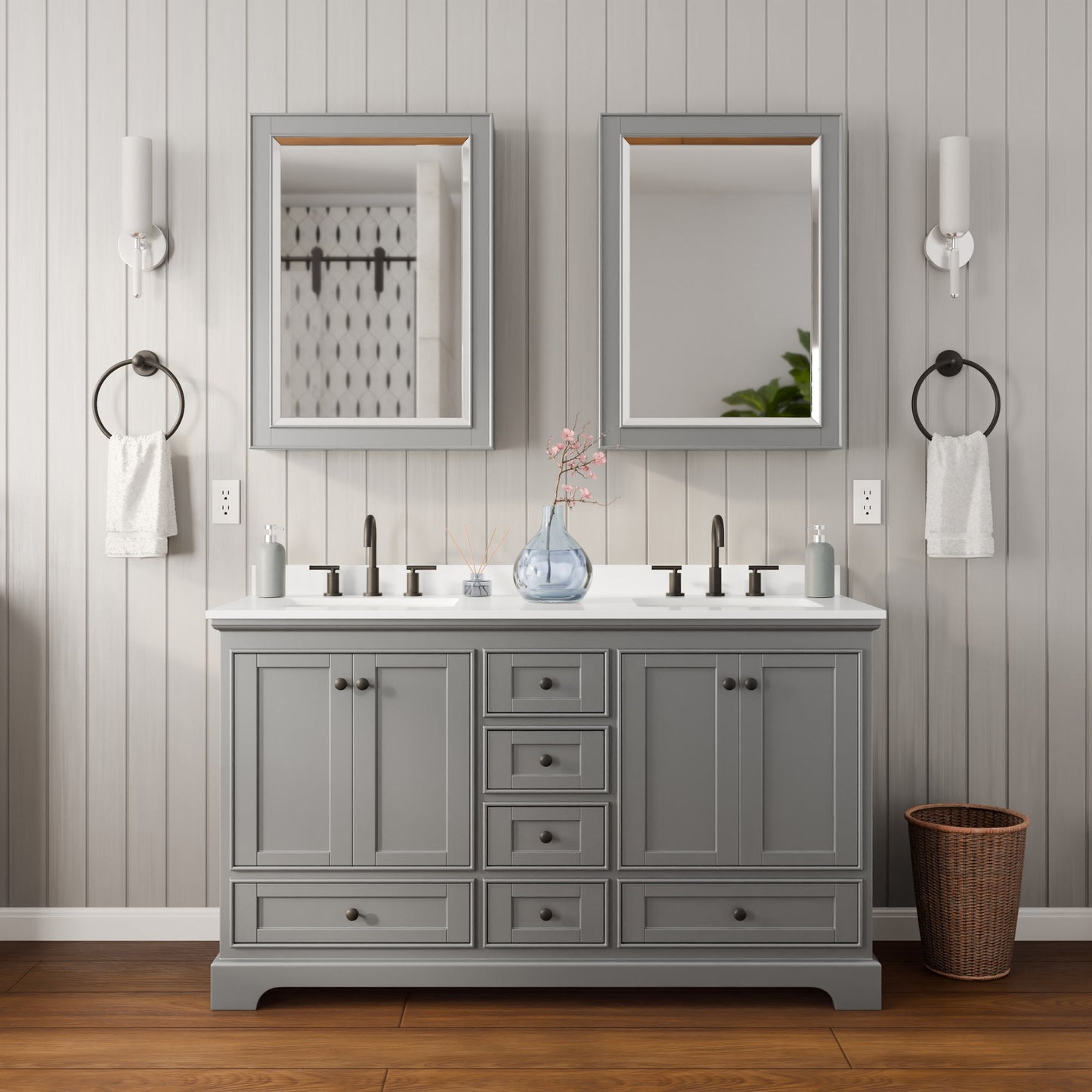Deborah Bathroom Vanity with Countertop 60 inch Double Sink 3-hole Faucet Setup