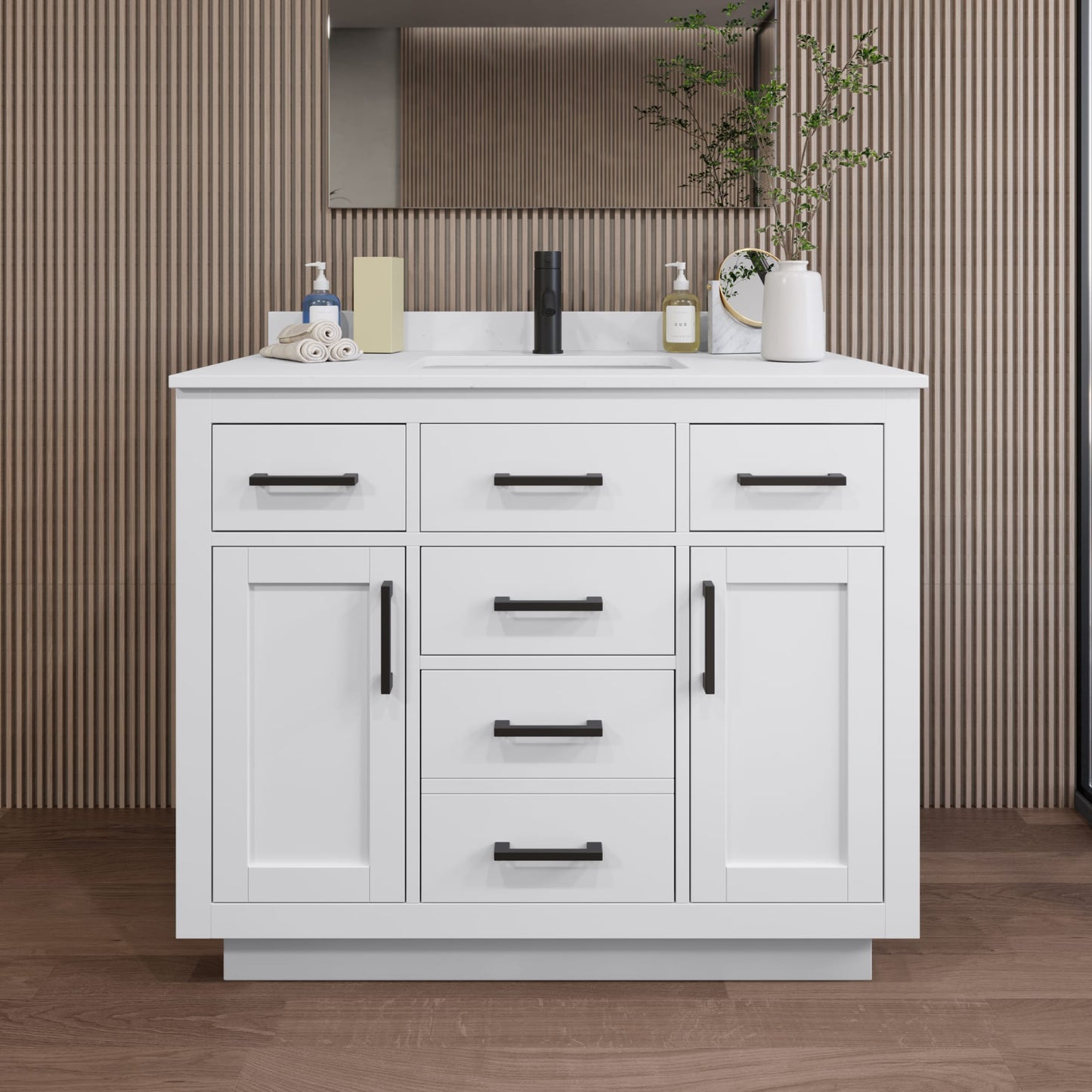 Beckett TK Bathroom Vanity with Countertop 42 inch Single Sink Single hole Faucet Setup
