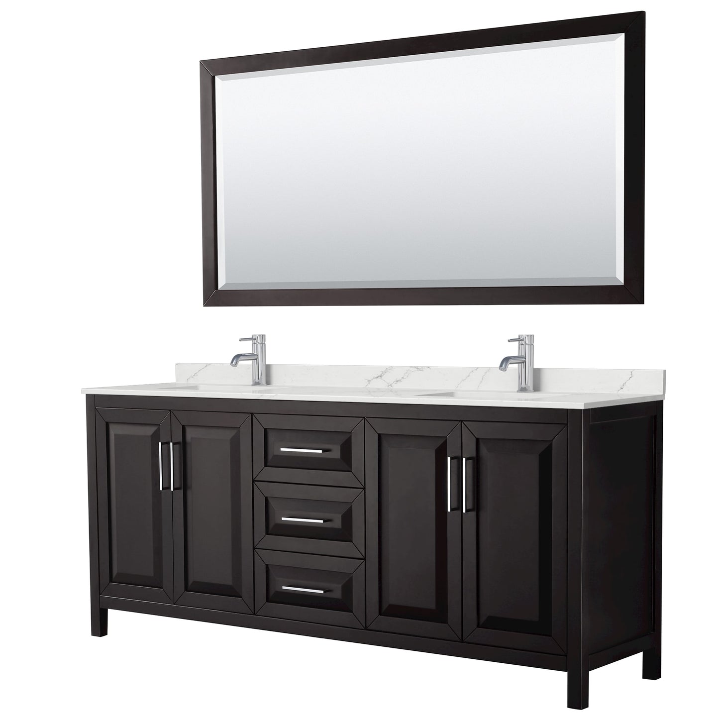 Daria Bathroom Vanity with Countertop 80 inch Double Sink Single hole Faucet Setup