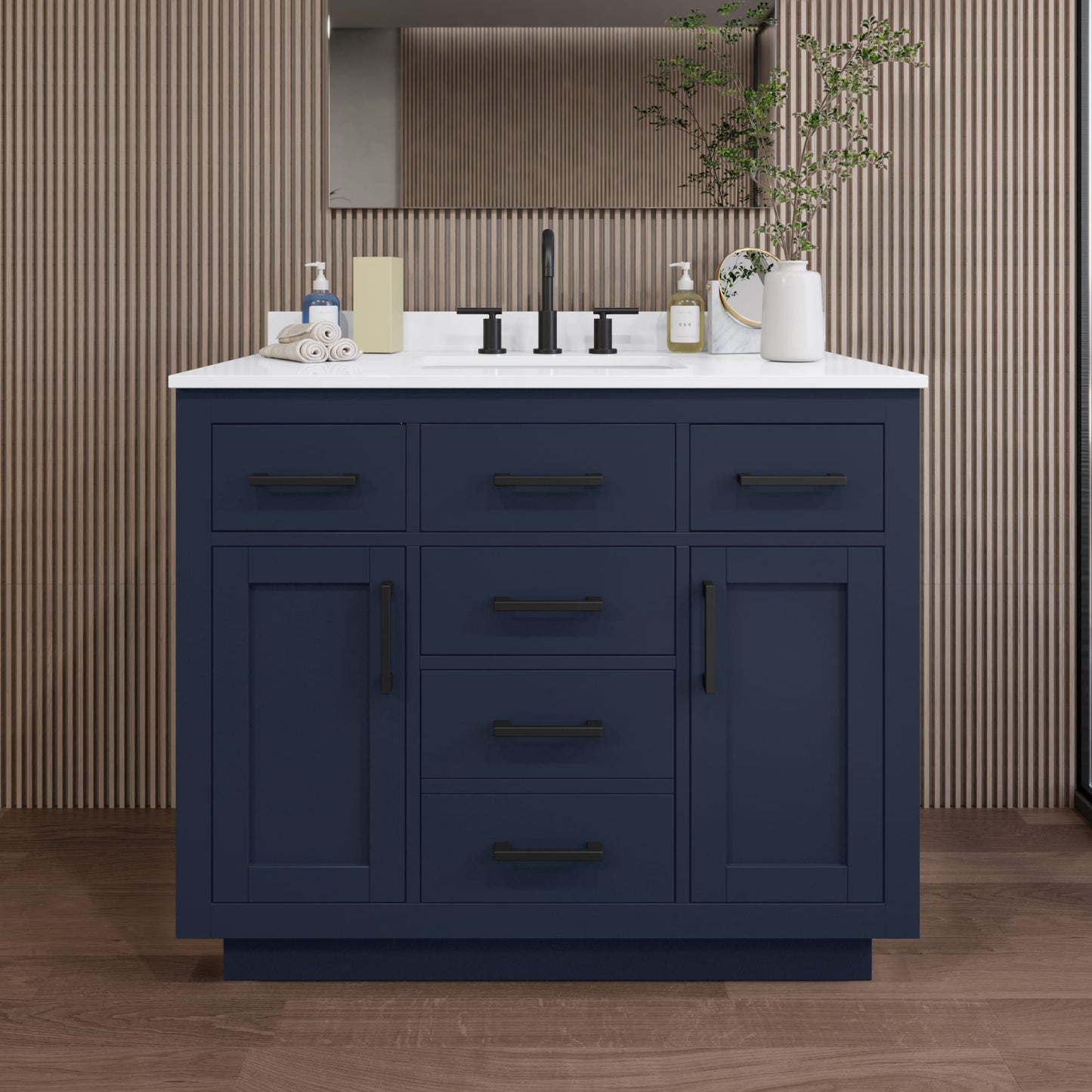 Beckett TK Bathroom Vanity with Countertop 42 inch Single Sink 3-hole Faucet Setup
