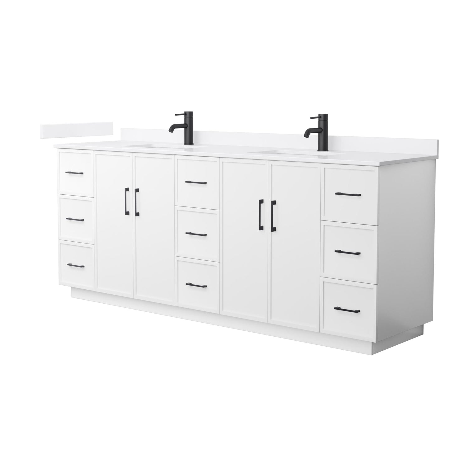 Elan TK Bathroom Vanity with Countertop 84 inch Double Sink Single hole Faucet Setup