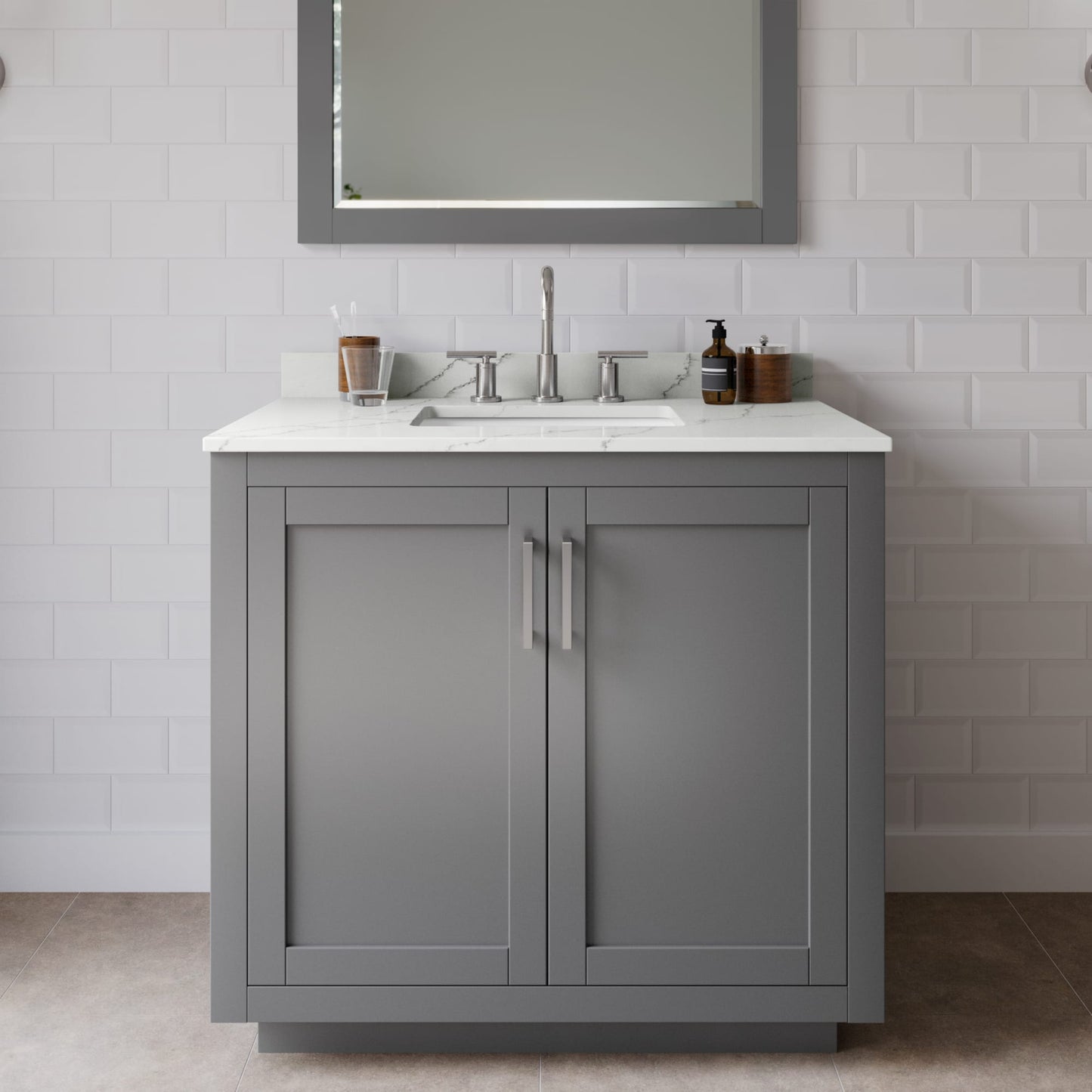 Miranda Bathroom Vanity with Countertop 36 inch Single Sink 3-hole Faucet Setup