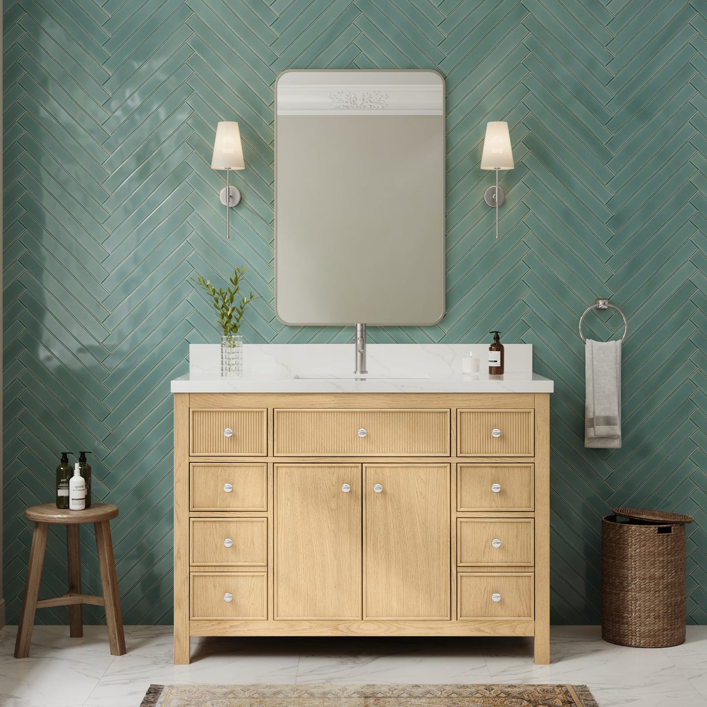 Rian Bathroom Vanity with Countertop 48 inch Single Sink Single hole Faucet Setup