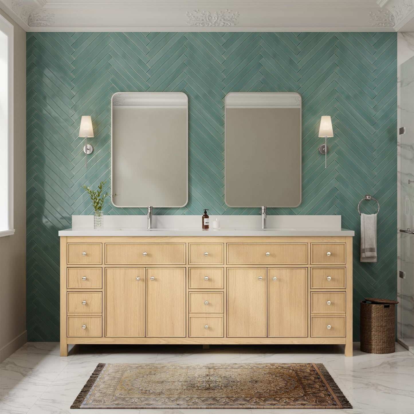 Rian Bathroom Vanity with Countertop 84 inch Double Sink Single hole Faucet Setup