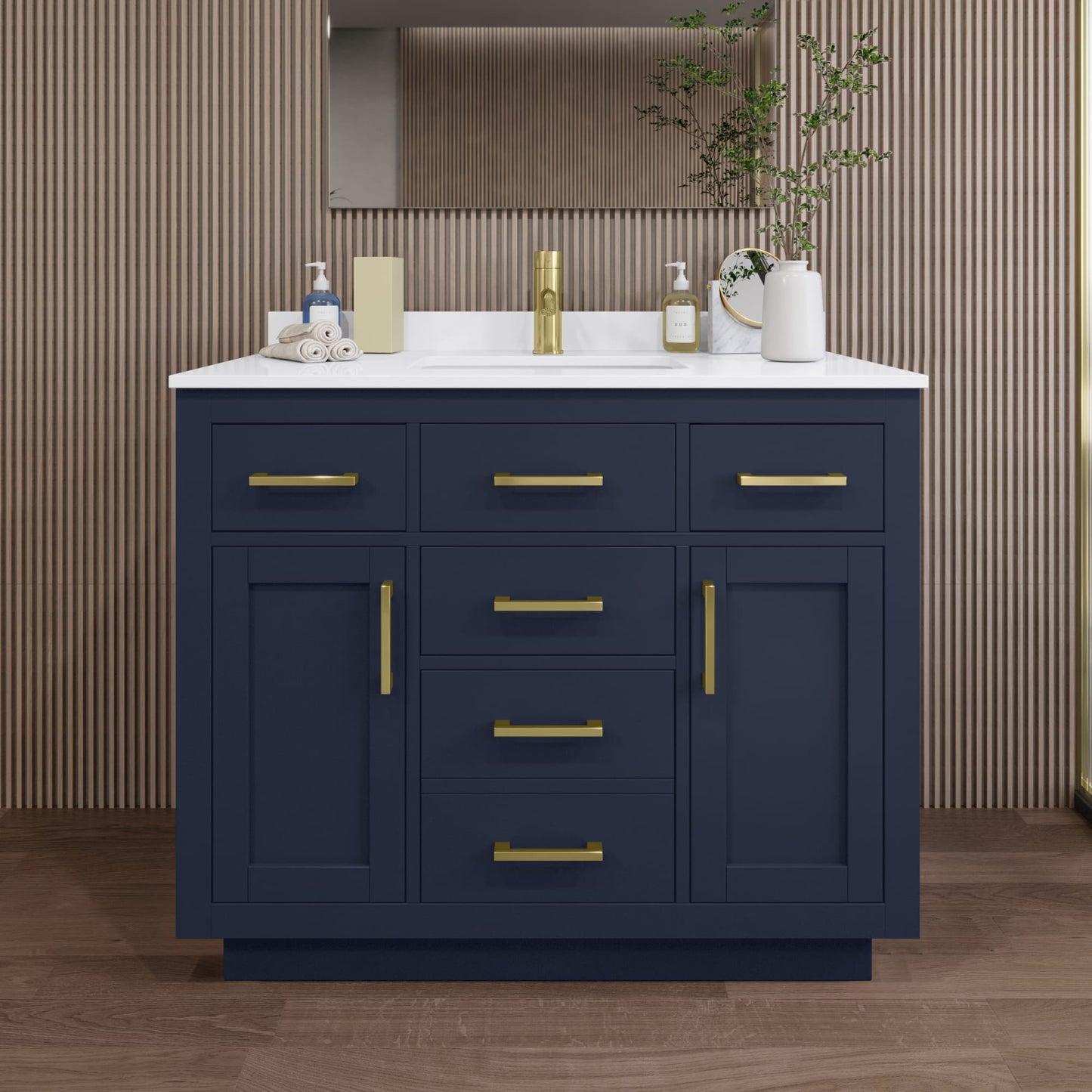 Beckett TK Bathroom Vanity with Countertop 42 inch Single Sink Single hole Faucet Setup