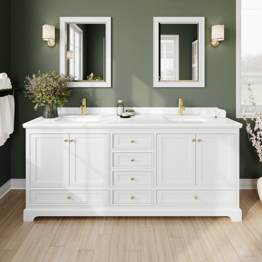 Deborah Bathroom Vanity with Countertop 80 inch Double Sink Single hole Faucet Setup