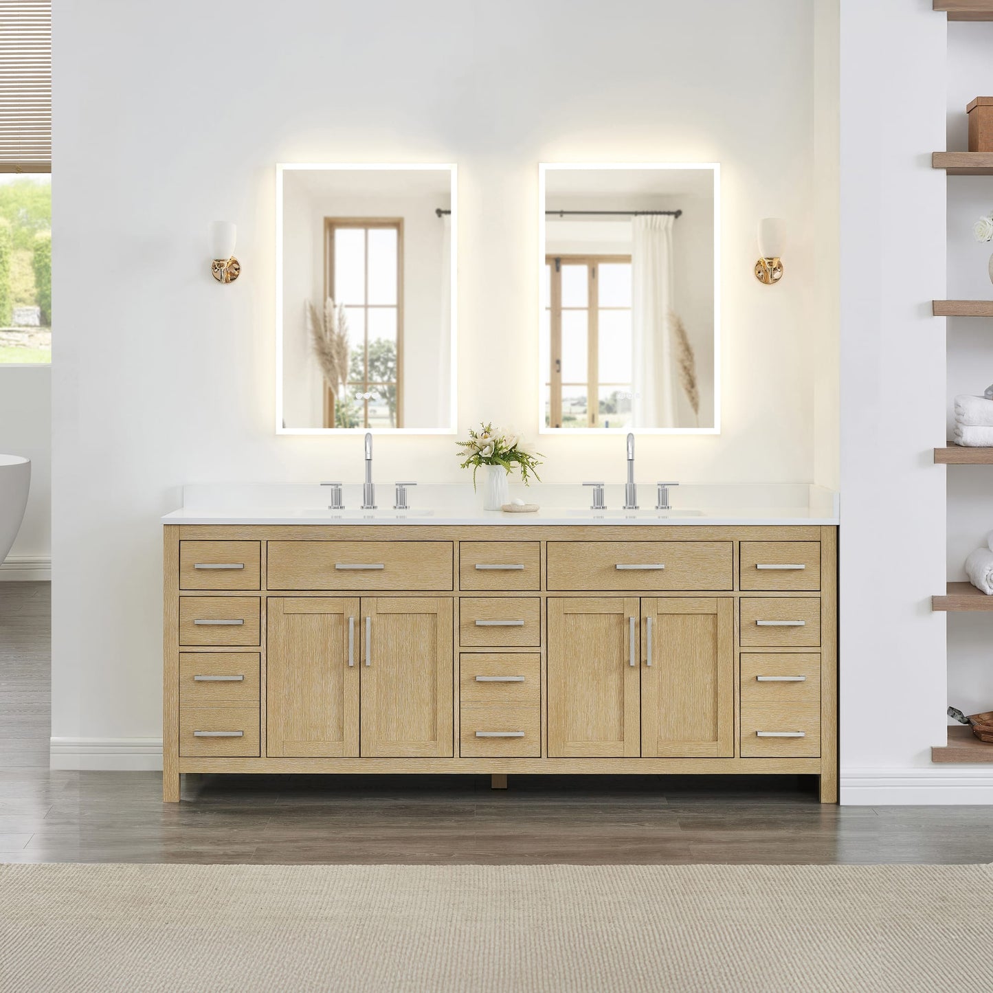 Beckett Bathroom Vanity with Countertop 84 inch Double Sink 3-hole Faucet Setup