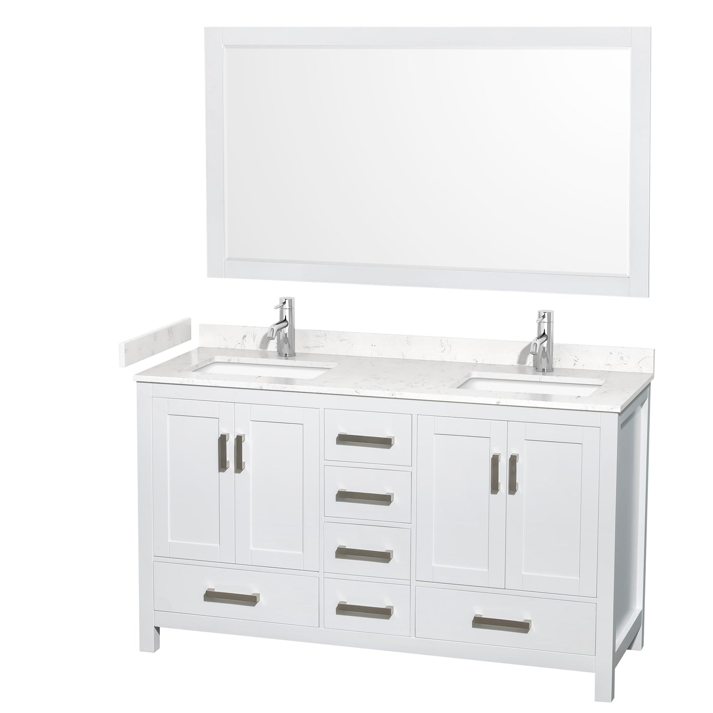 Sheffield Bathroom Vanity with Countertop 60 inch Double Sink Single hole Faucet Setup