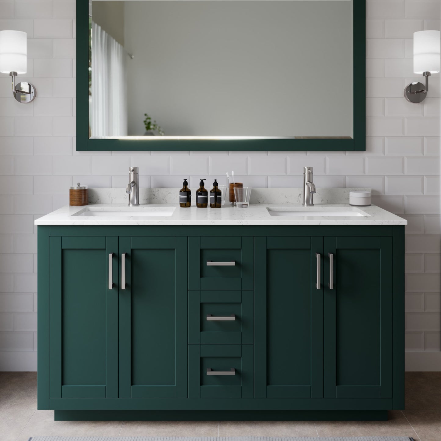 Miranda Bathroom Vanity with Countertop 60 inch Double Sink Single hole Faucet Setup