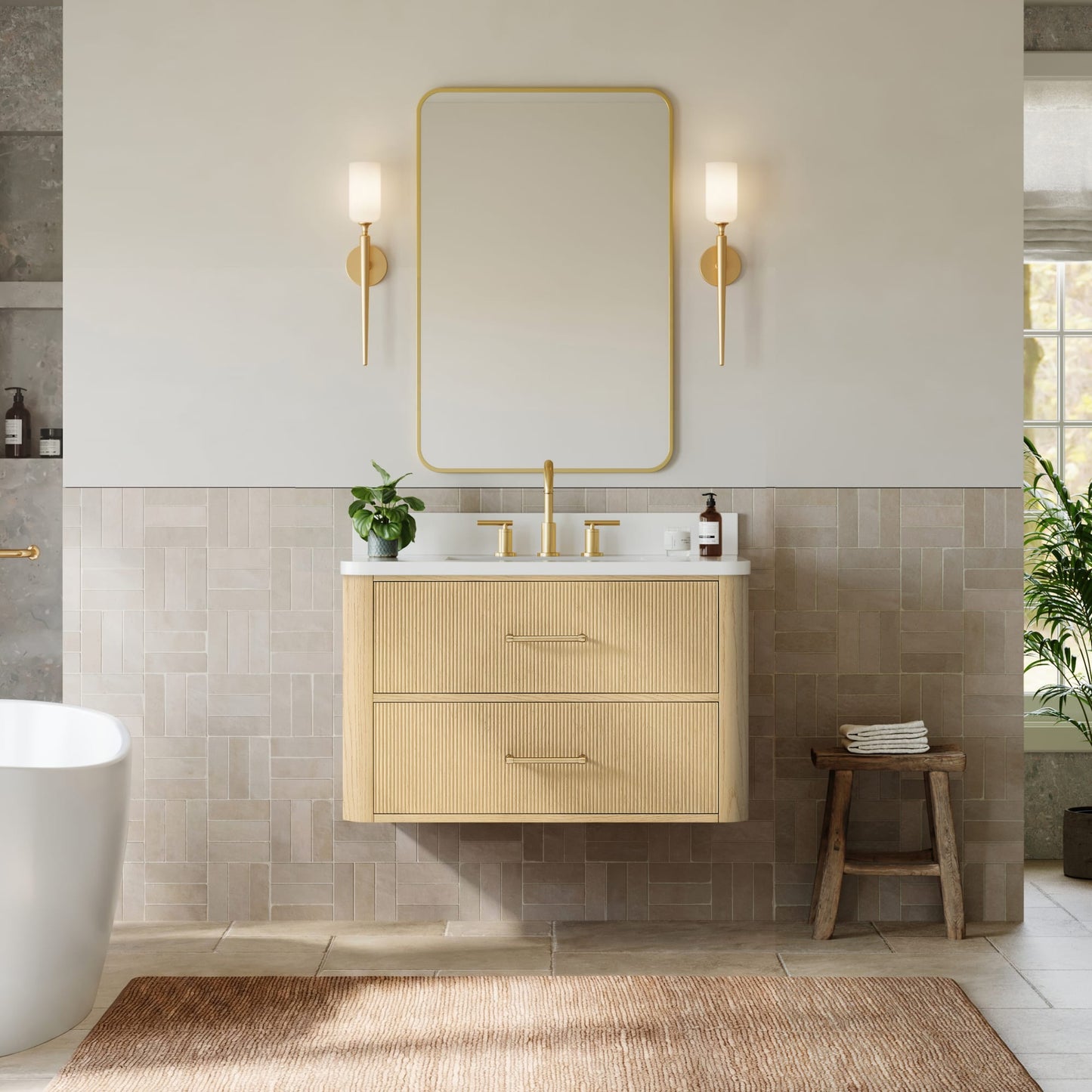 Francesca WM Wall Mounted Bathroom Vanity with Countertop 36 inch Single Sink 3-hole Faucet Setup