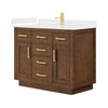 Custom image for Dark Oak with Brushed Gold Trim / White Cultured Marble / No Mirror