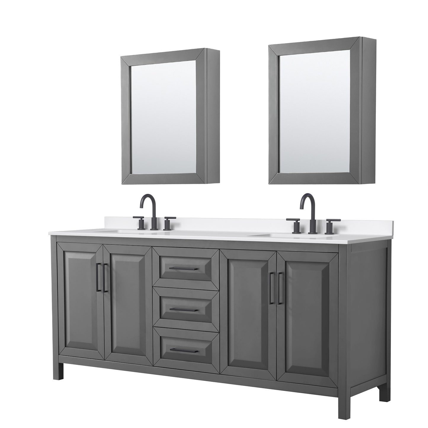 Daria Bathroom Vanity with Countertop 80 inch Double Sink 3-hole Faucet Setup