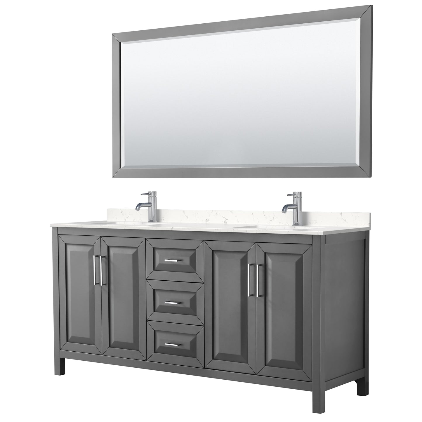 Daria Bathroom Vanity with Countertop 72 inch Double Sink Single hole Faucet Setup