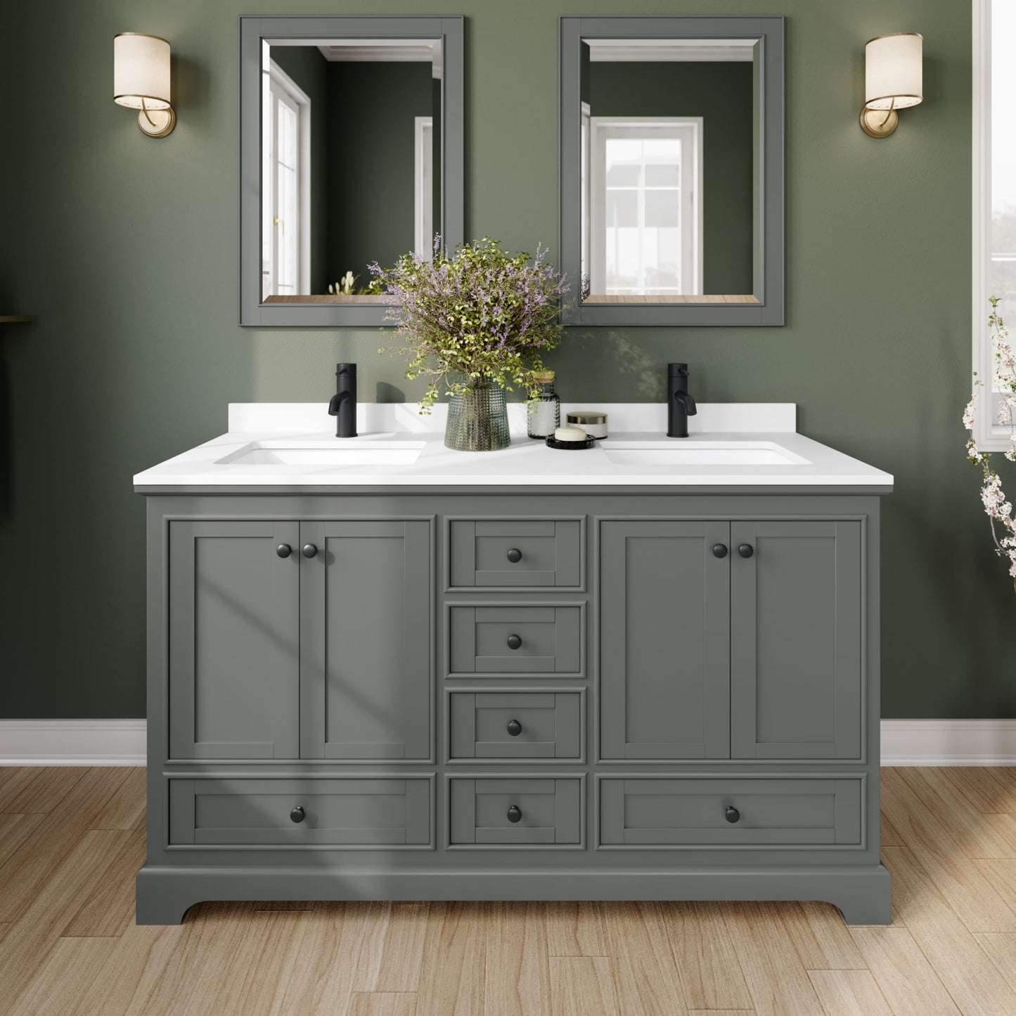 Deborah Bathroom Vanity with Countertop 60 inch Double Sink Single hole Faucet Setup