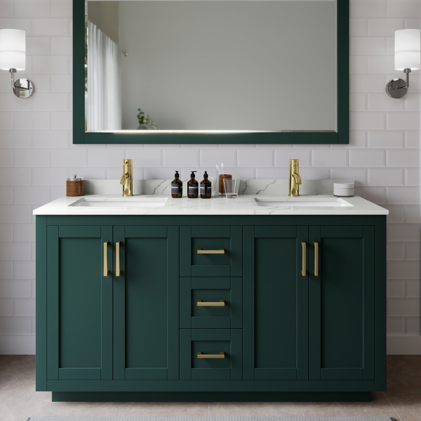 Miranda Bathroom Vanity with Countertop 60 inch Double Sink Single hole Faucet Setup