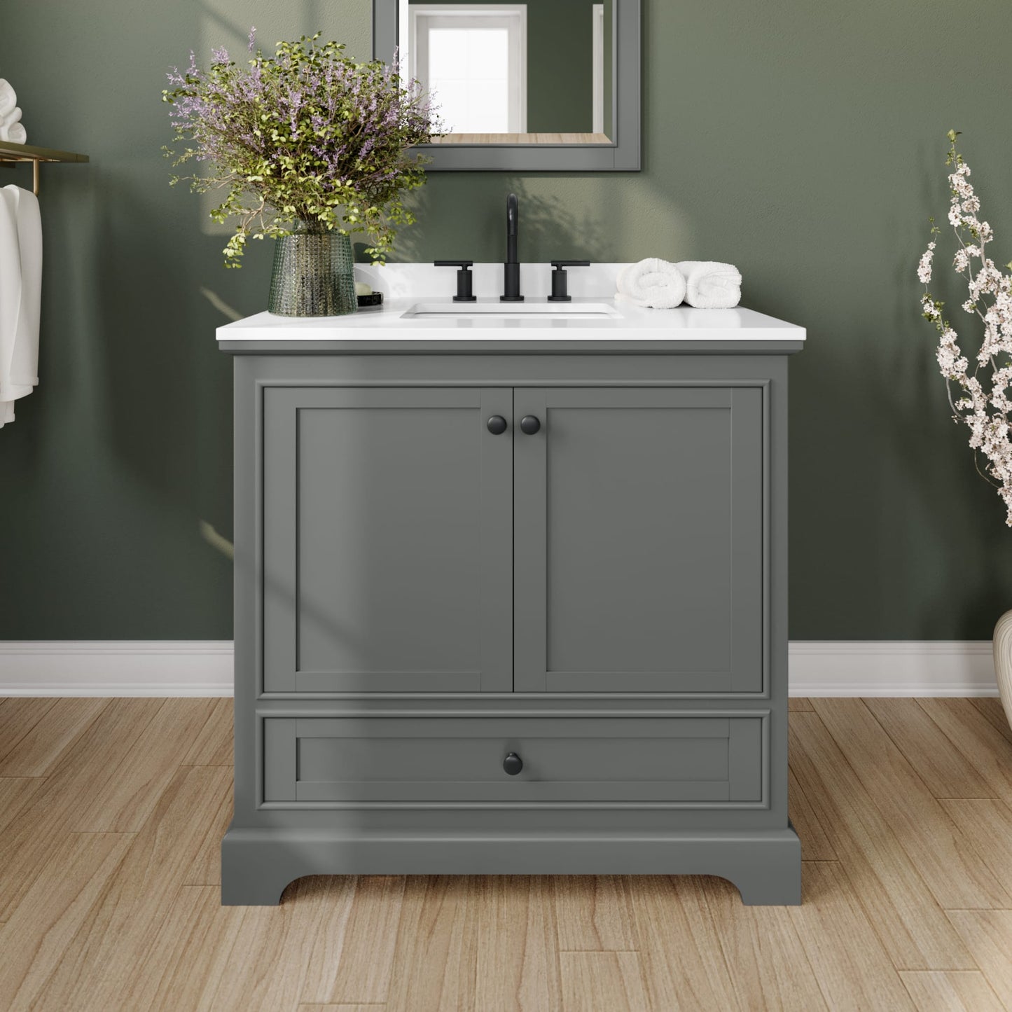 Deborah Bathroom Vanity with Countertop 36 inch Single Sink 3-hole Faucet Setup