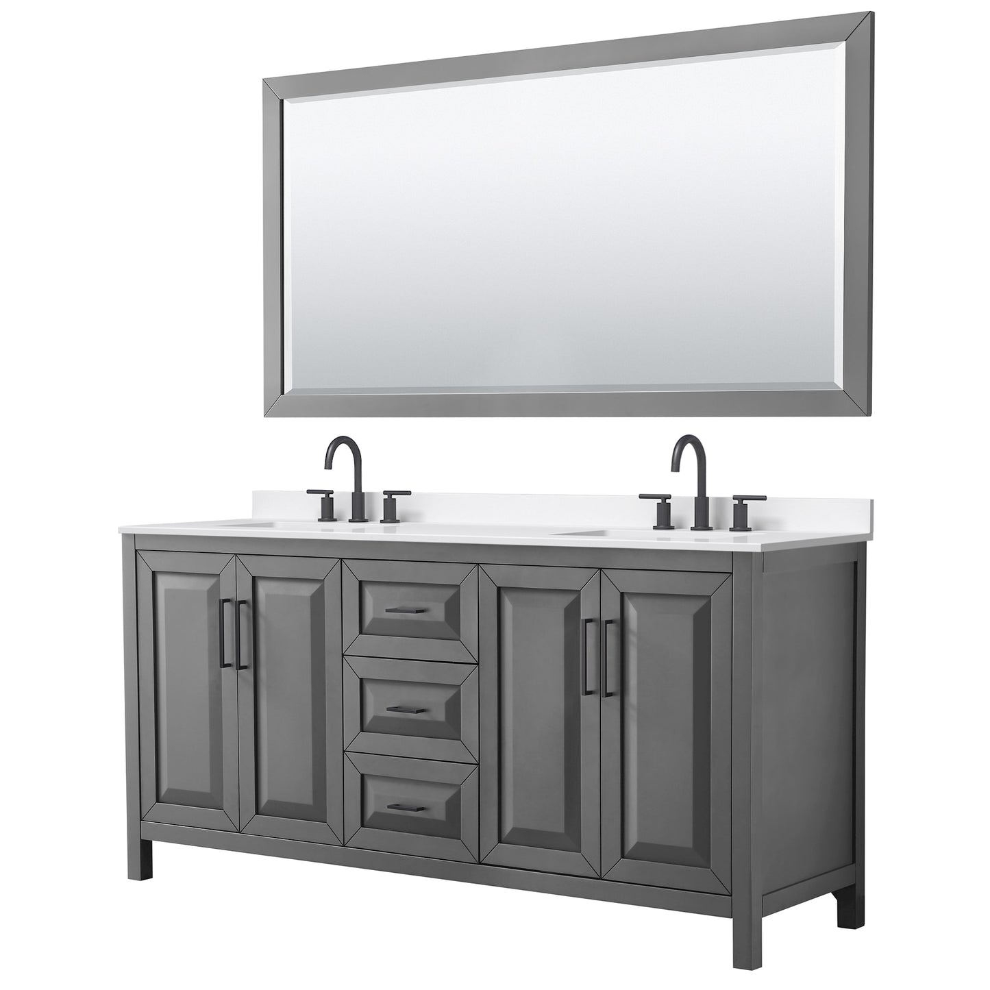 Daria Bathroom Vanity with Countertop 72 inch Double Sink 3-hole Faucet Setup