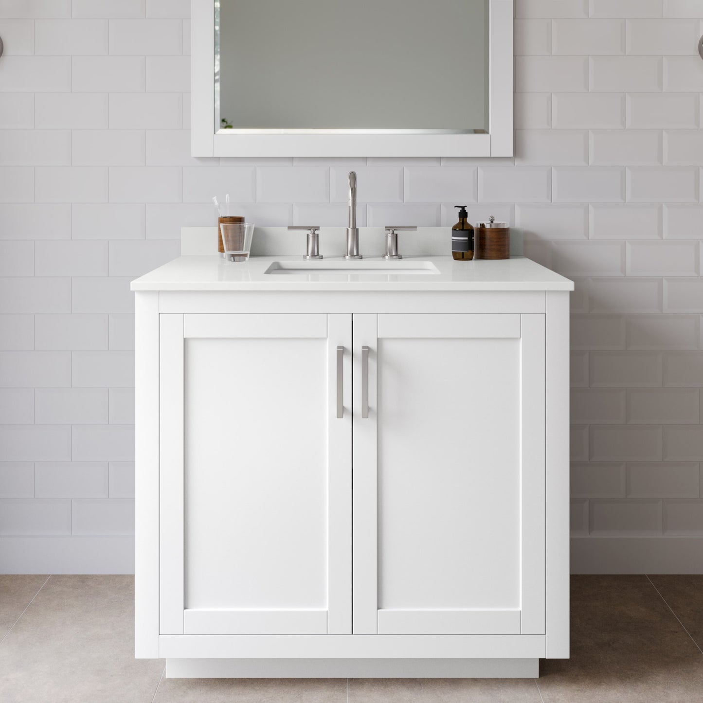 Miranda Bathroom Vanity with Countertop 36 inch Single Sink 3-hole Faucet Setup