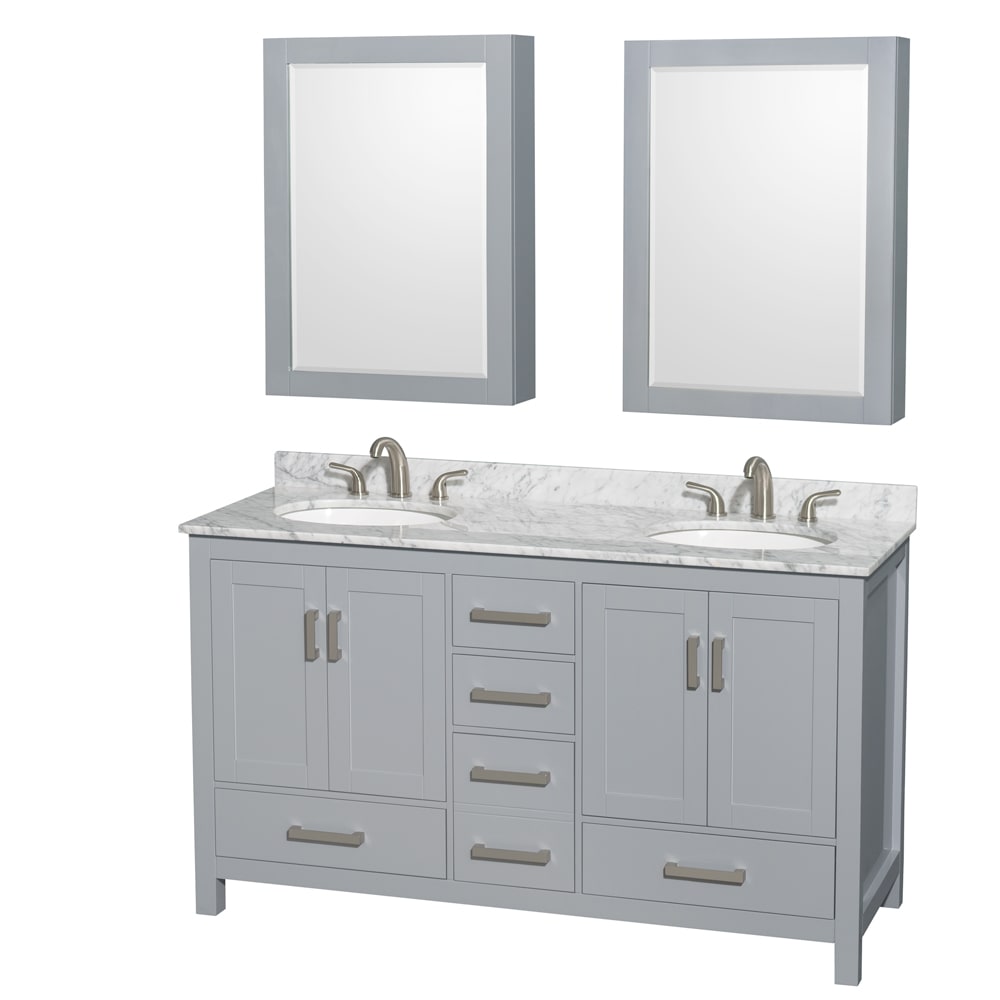 Sheffield Bathroom Vanity with Countertop 60 inch Double Sink 3-hole Faucet Setup