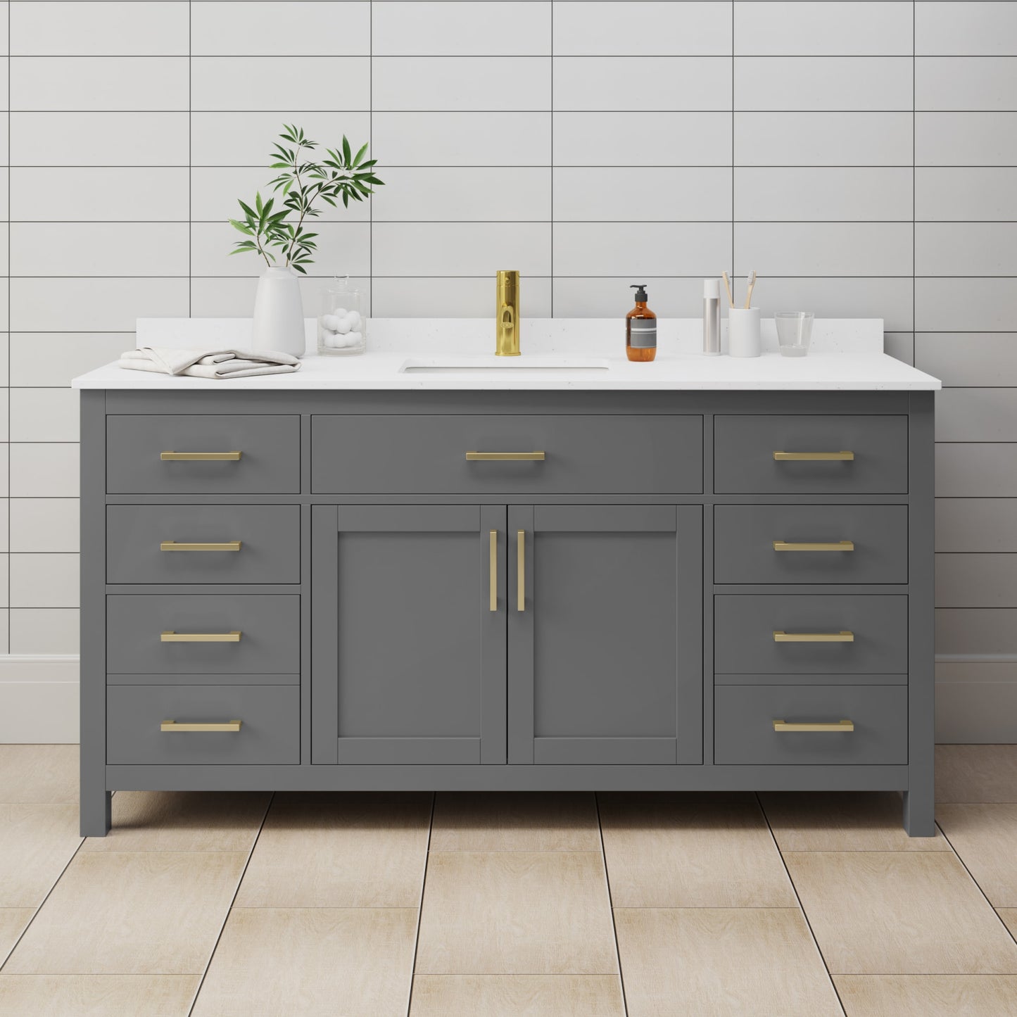 Beckett Bathroom Vanity with Countertop 66 inch Single Sink Single hole Faucet Setup
