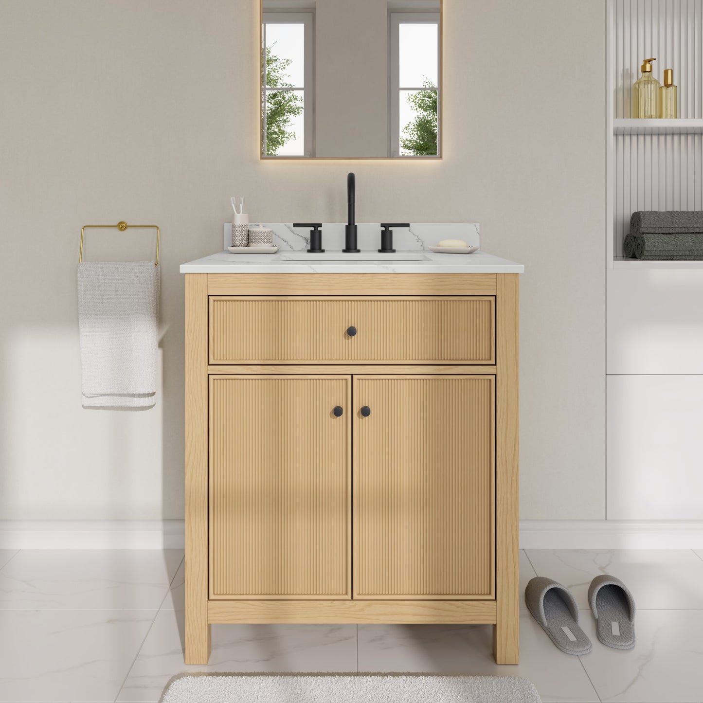 Pendry Bathroom Vanity with Countertop 30 inch Single Sink 3-hole Faucet Setup
